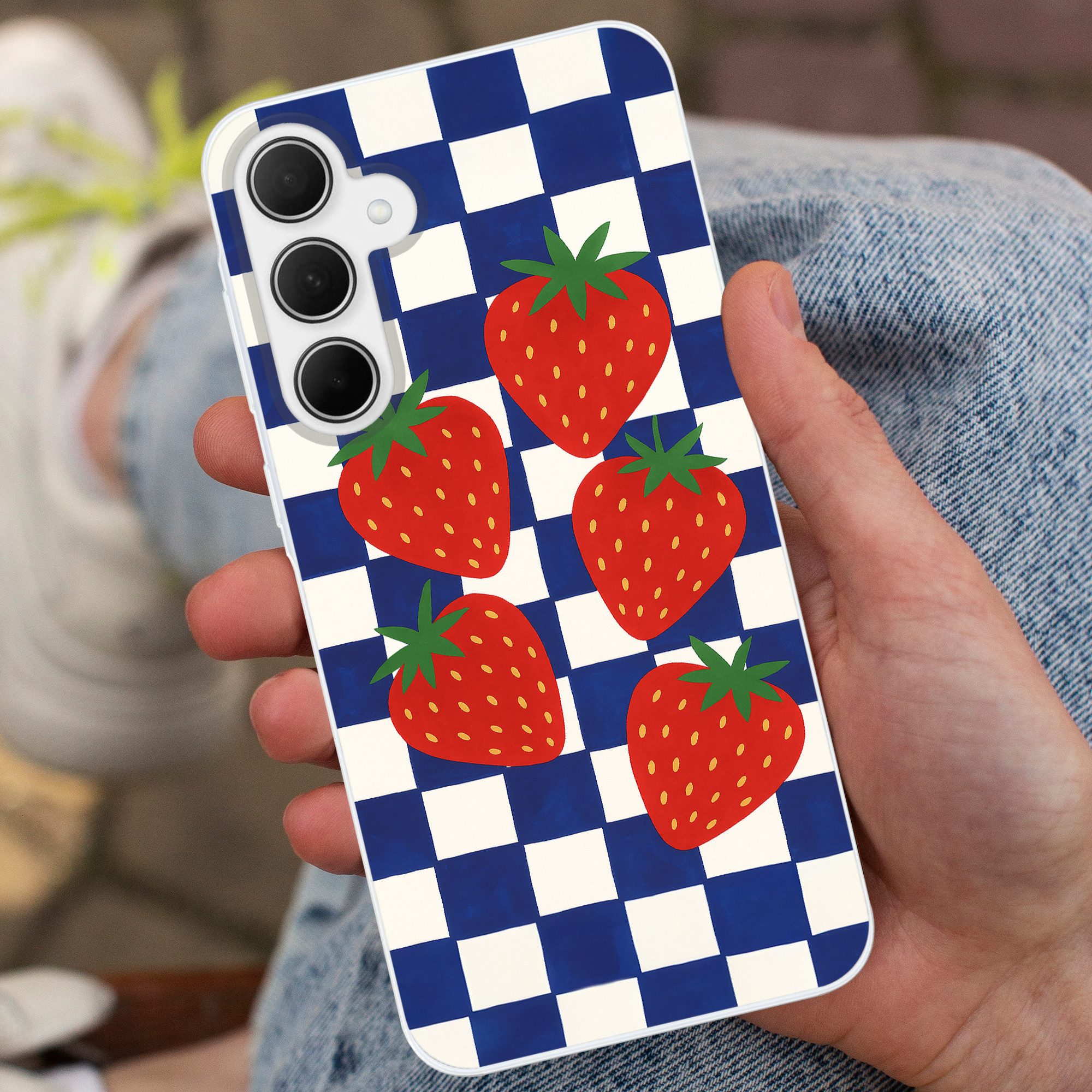 MuchoWow Handyhülle für Samsung Galaxy A35 5G Blockiert - Blau - Erdbeere, Smartphone-Bumper, Print, Handy Schutzhülle Dünn