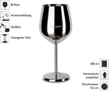 ECHTWERK Weinglas Silber Edition, Edelstahl, 2-tlg.bruchsichere Weingläser/Weinkelche, 0,5 L