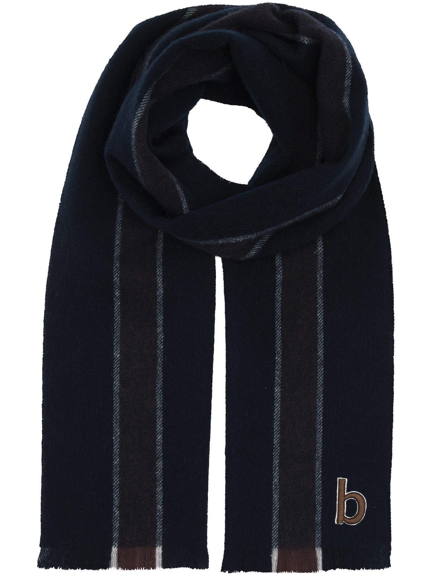 bugatti Modeschal Lässiger Wollschal mit Streifen und bugatti-Patch