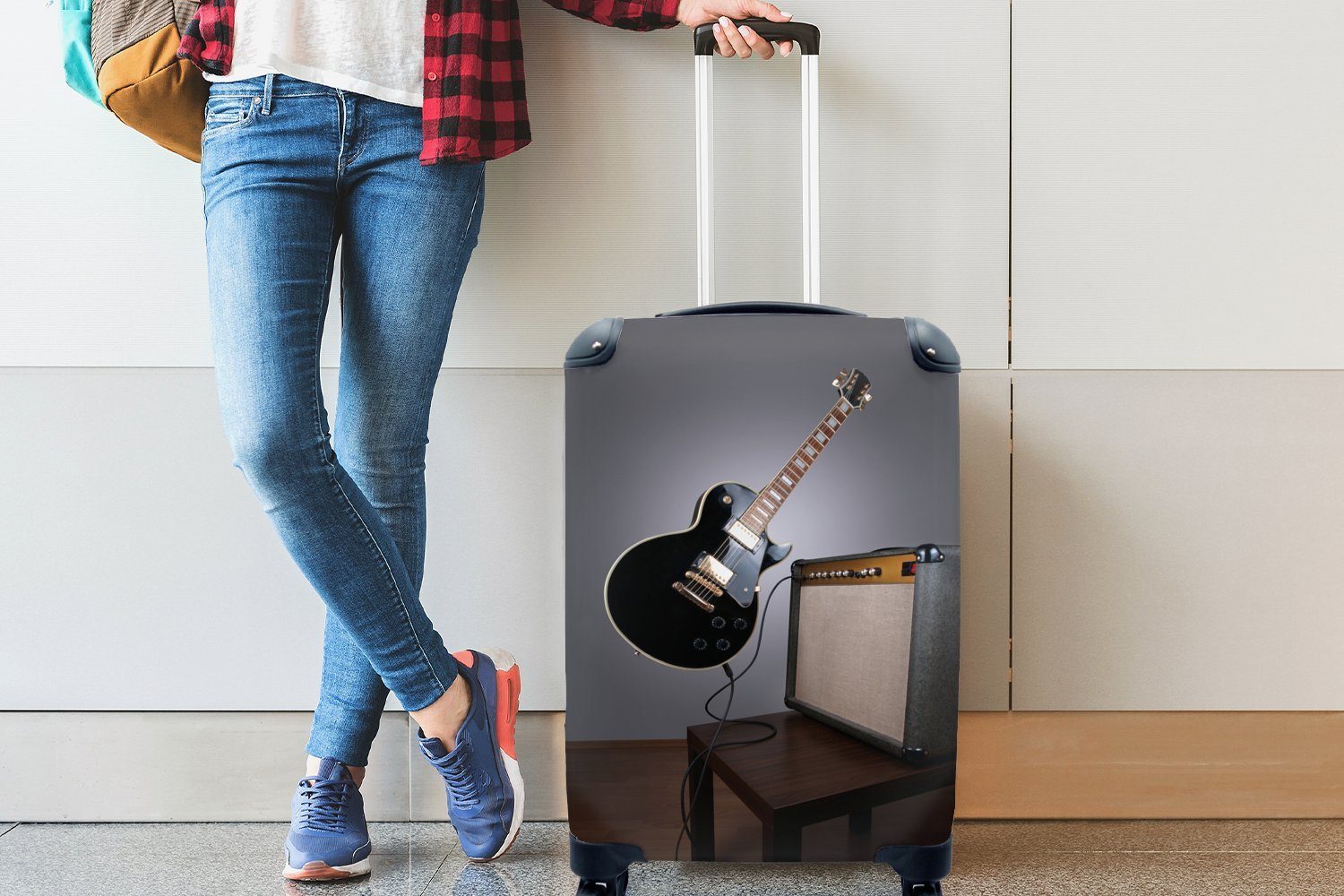 Handgepäck Reisekoffer E-Gitarre, Reisetasche für mit Ferien, 4 Trolley, MuchoWow rollen, Rollen, Handgepäckkoffer Eine schwebende