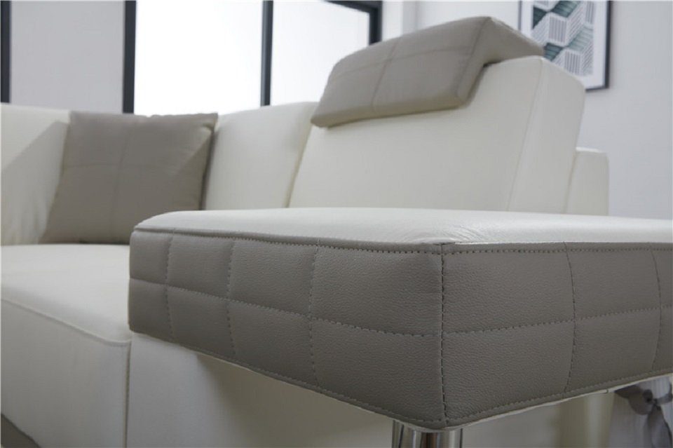 Luxus Ecksofa Leder Weiß/Grau JVmoebel Wohnlandschaft Polster Sofa U Couch Ecksofa Design Form