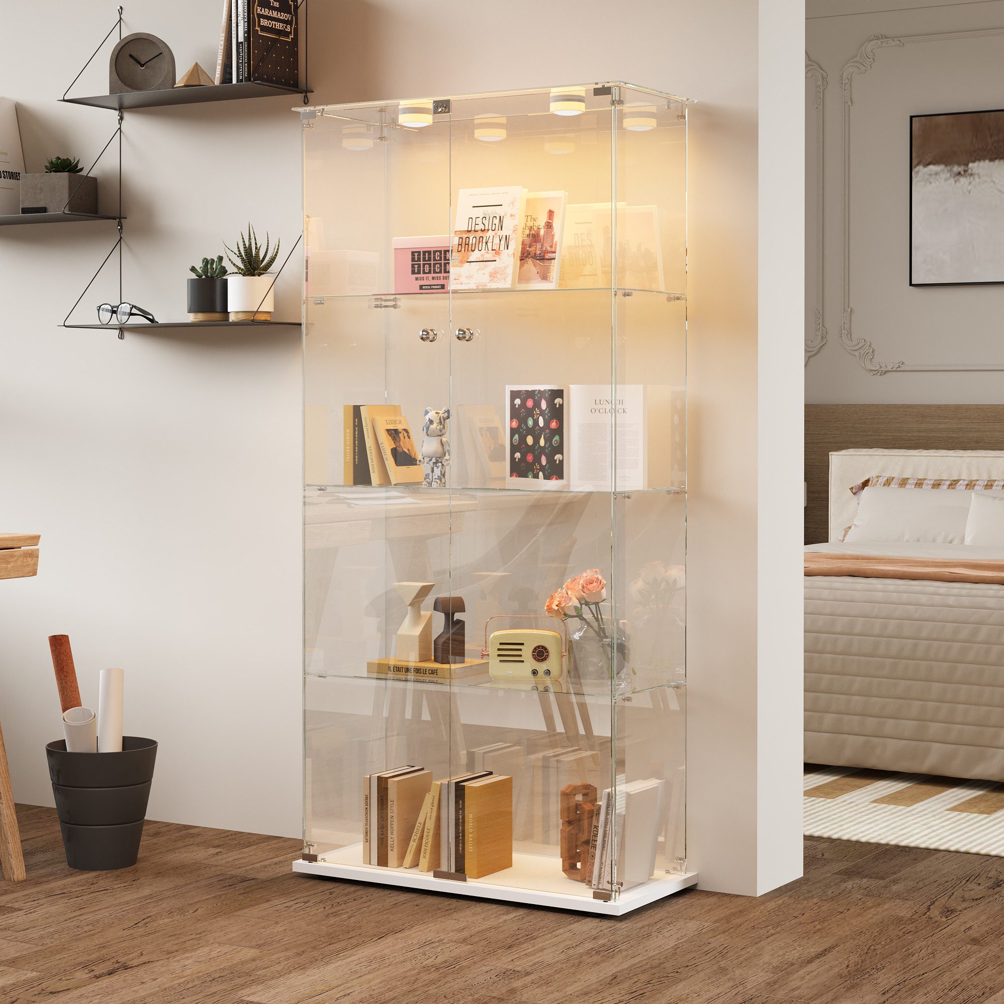 NMCXXO Glasvitrine Moderne Vitrine mit LED-Beleuchtung günstig online kaufen