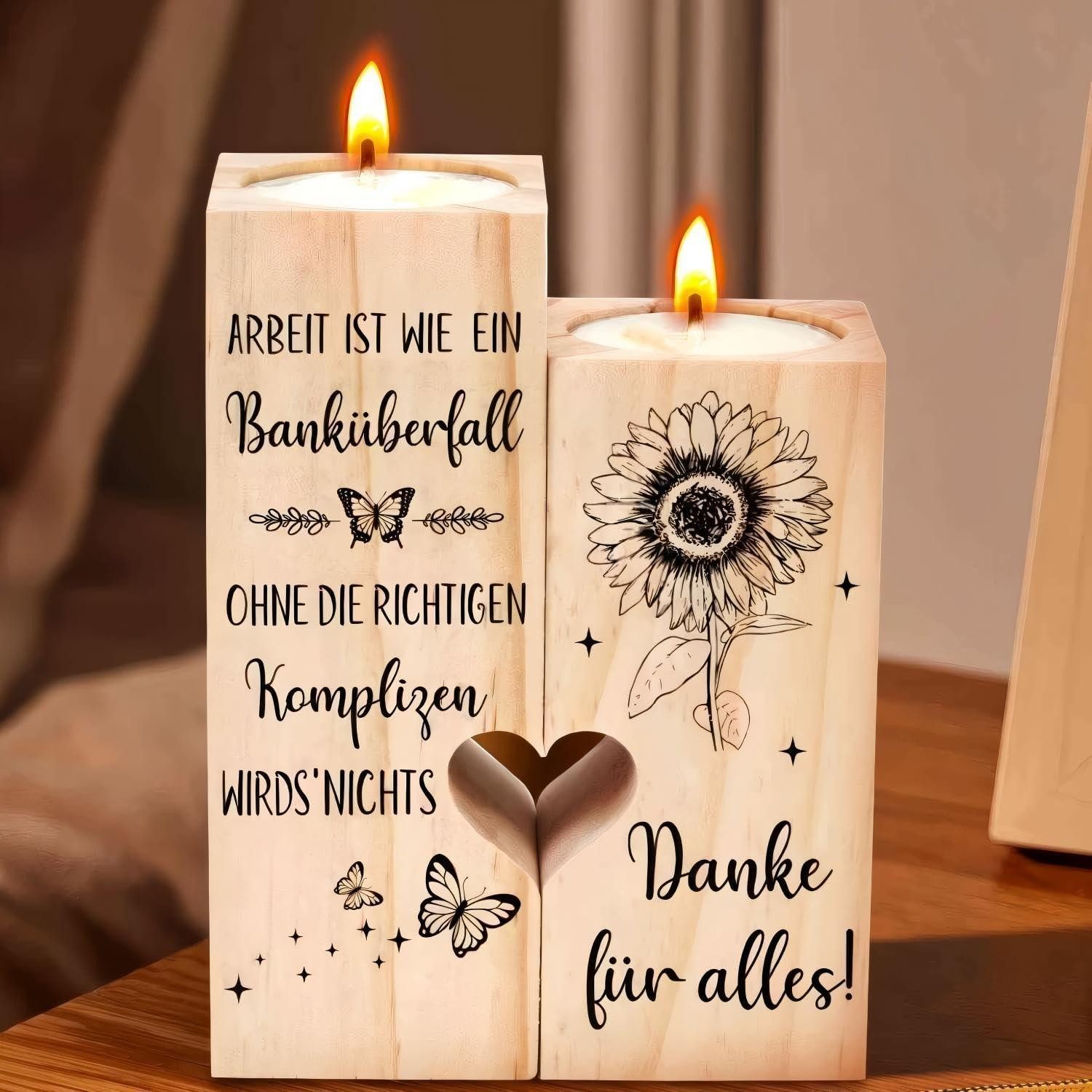 LuxusKollektion Tischkerzenhalter Holz Kerzenhalter Herz Sonnenblume Schmetterling Kollege (1 St)
