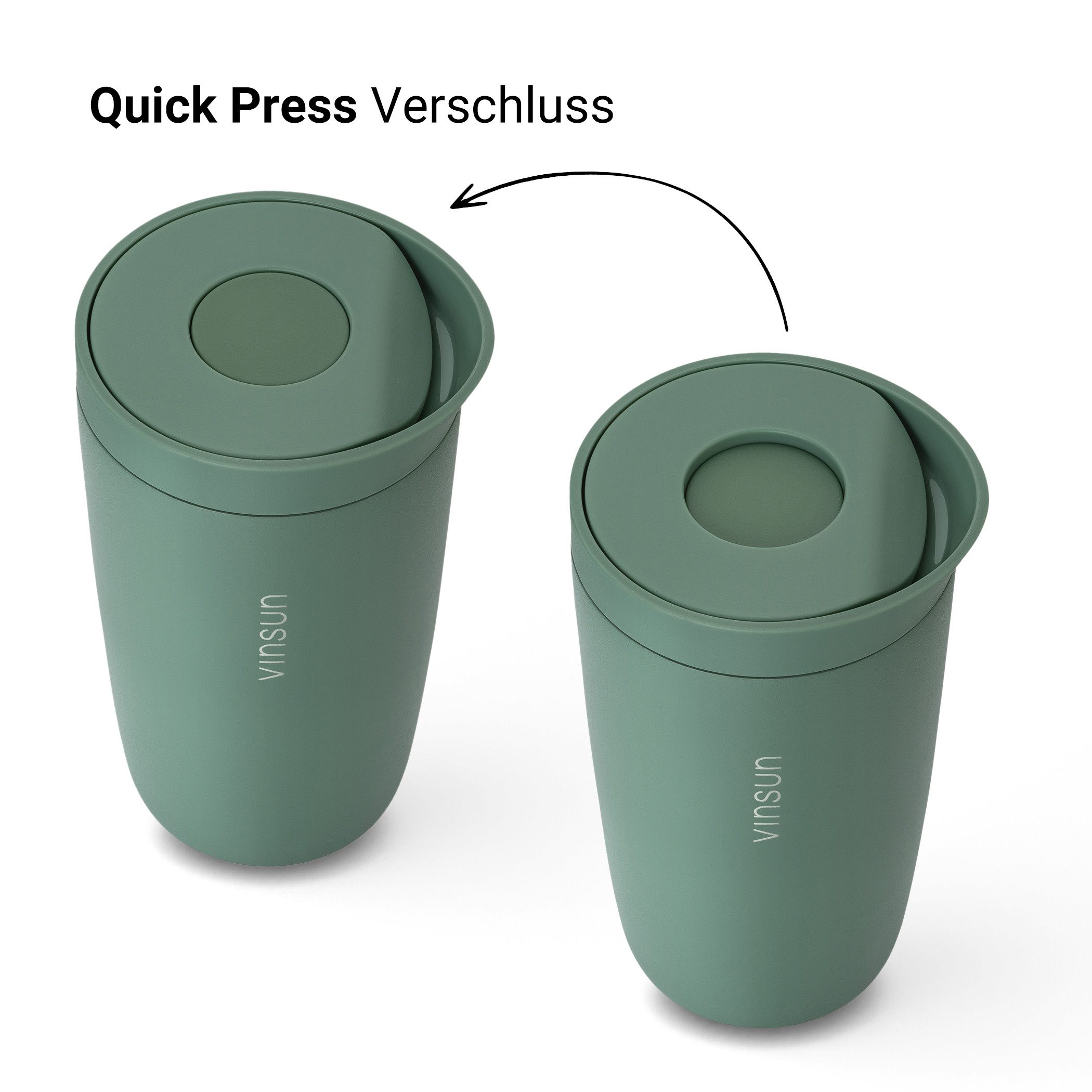 Vinsun Thermobecher Edelstahl Isolierbecher 350ml - Kaffeebecher to Go auslaufsicher, 2-tlg., Edelstahl, Doppelwandig, BPA frei, bruchfest, Einhandbedienung per Knopfdruck