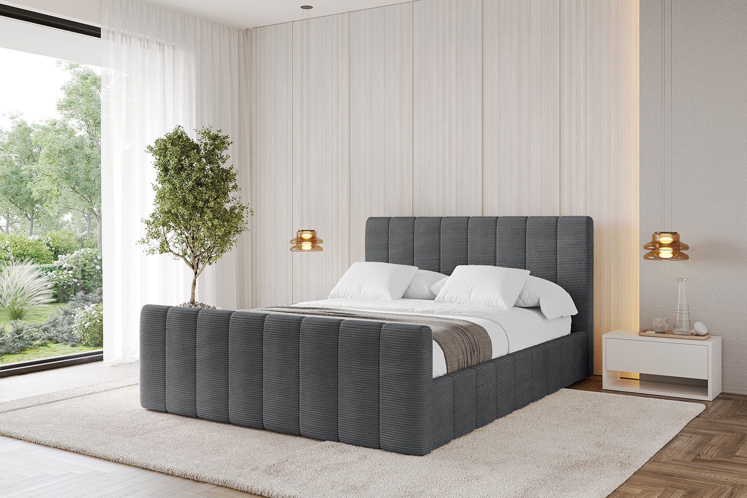 ALTDECOR Polsterbett FINO-Z (Polsterbett mit Bettkasten und Lattenrost, Boxbett ohne Matratze), Doppelbett mit Stauraum, Bett mit Kopfteil