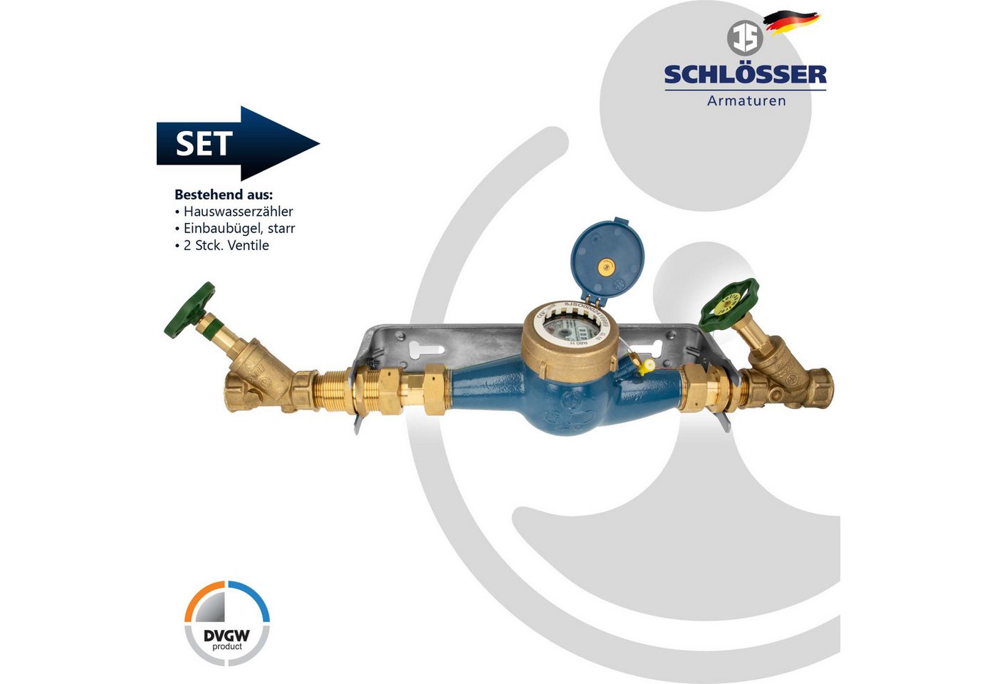Thumbnail - tecuro Wasserzähler Hauswasserzähler Kombi-Set, 260 mm, verschiedene Ausführungen, (inkl. Schrauben und Dübel (für Mauer...