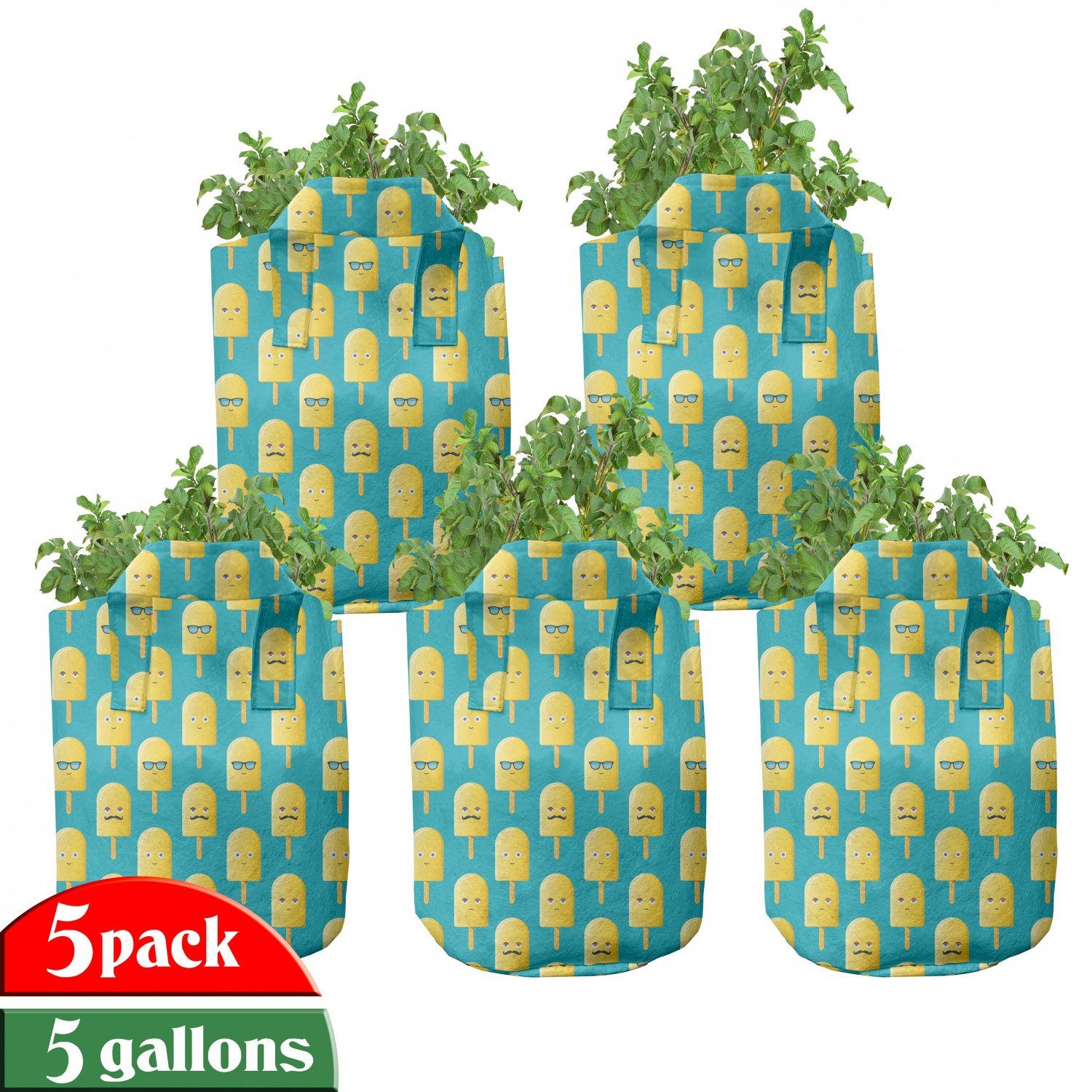 Abakuhaus Pflanzkübel hochleistungsfähig Stofftöpfe mit Griffen für Pflanzen, Eis Lemon Flavor Gesicht