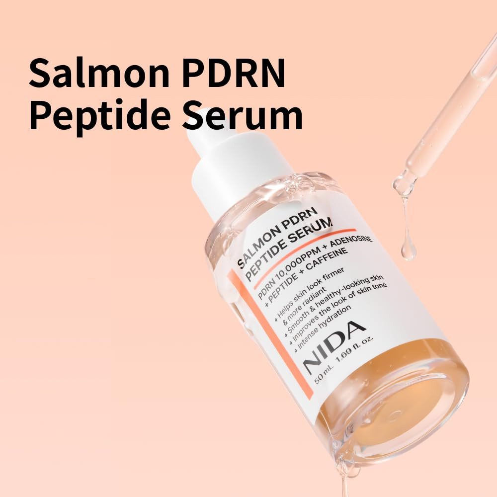 NIDA Gesichtsserum Salmon PDRN Peptide Serum 50ml – Lachs-PDRN 10.000PPM, 6-Peptid- Komplex & Adenosin, koreanisches Anti-Aging Serum für straffere, strahlendere und gleichmäßig gepflegte Haut
