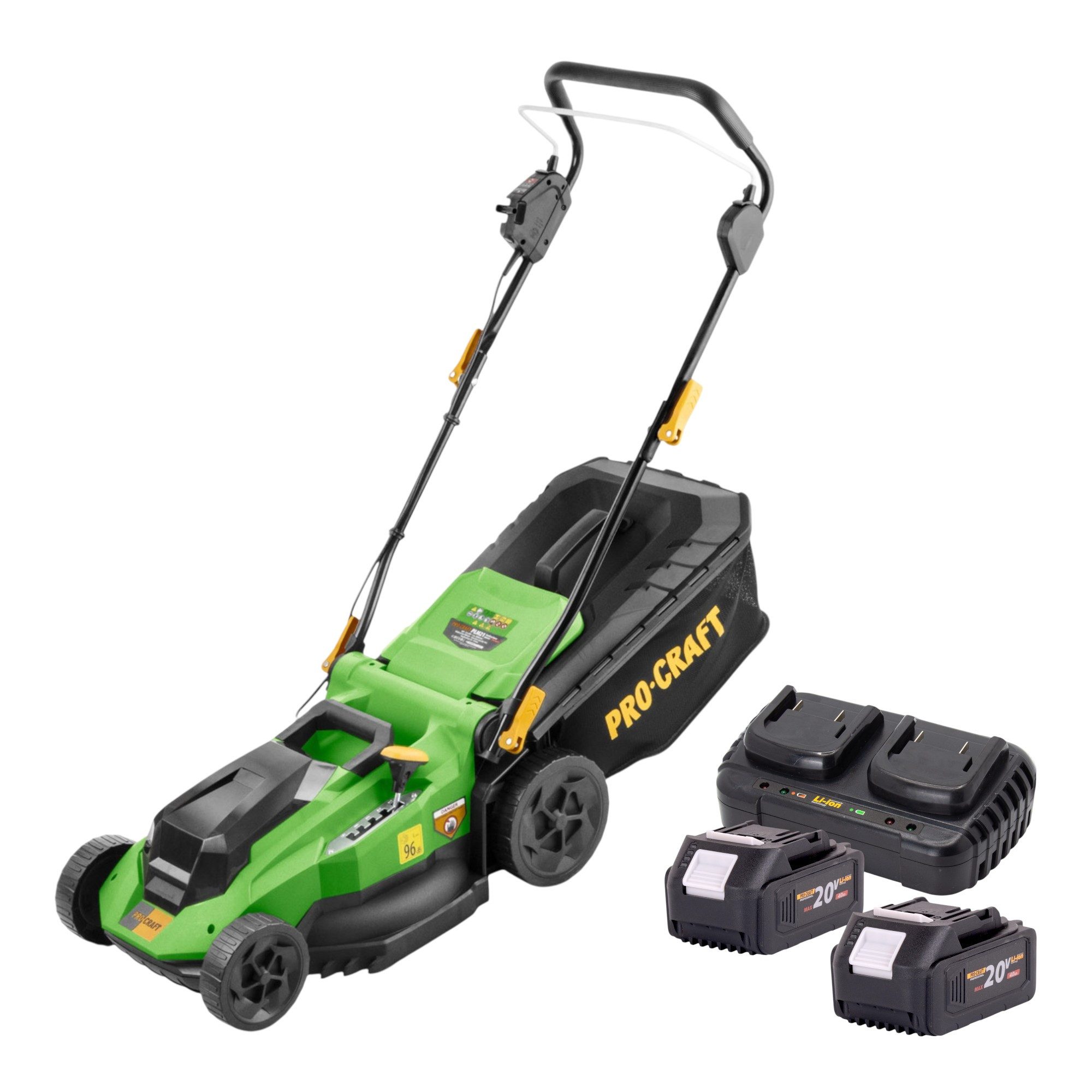 PRO CRAFT Akkurasenmäher PLM21bb Akku Rasenmäher 40 V (2x 20 V) 380 mm Brushless + 2x Akku