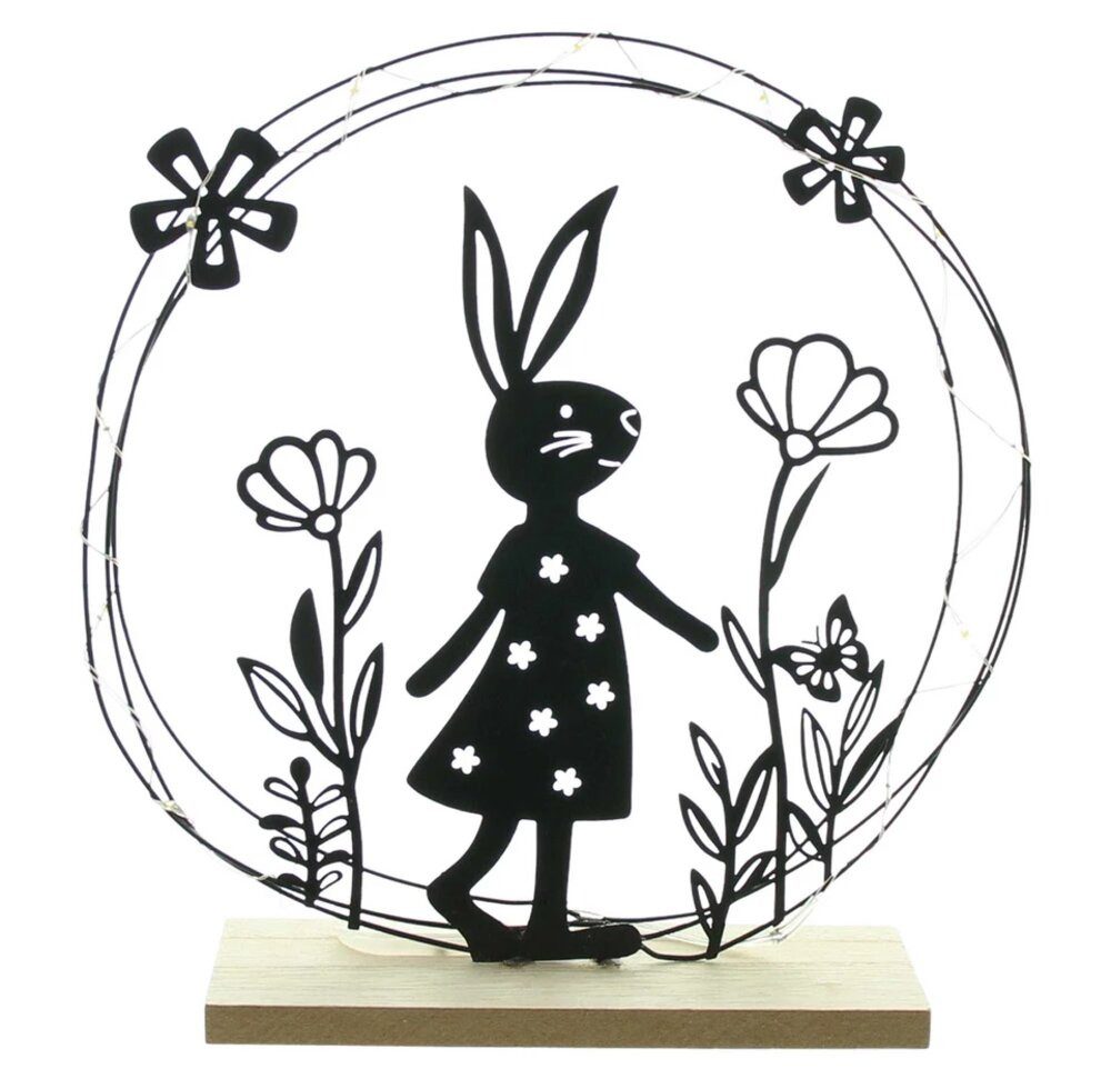Home-trends24.de Osterhase LED Ring Deko Objekt Osterhase Hase Metall Ostern Schwarz