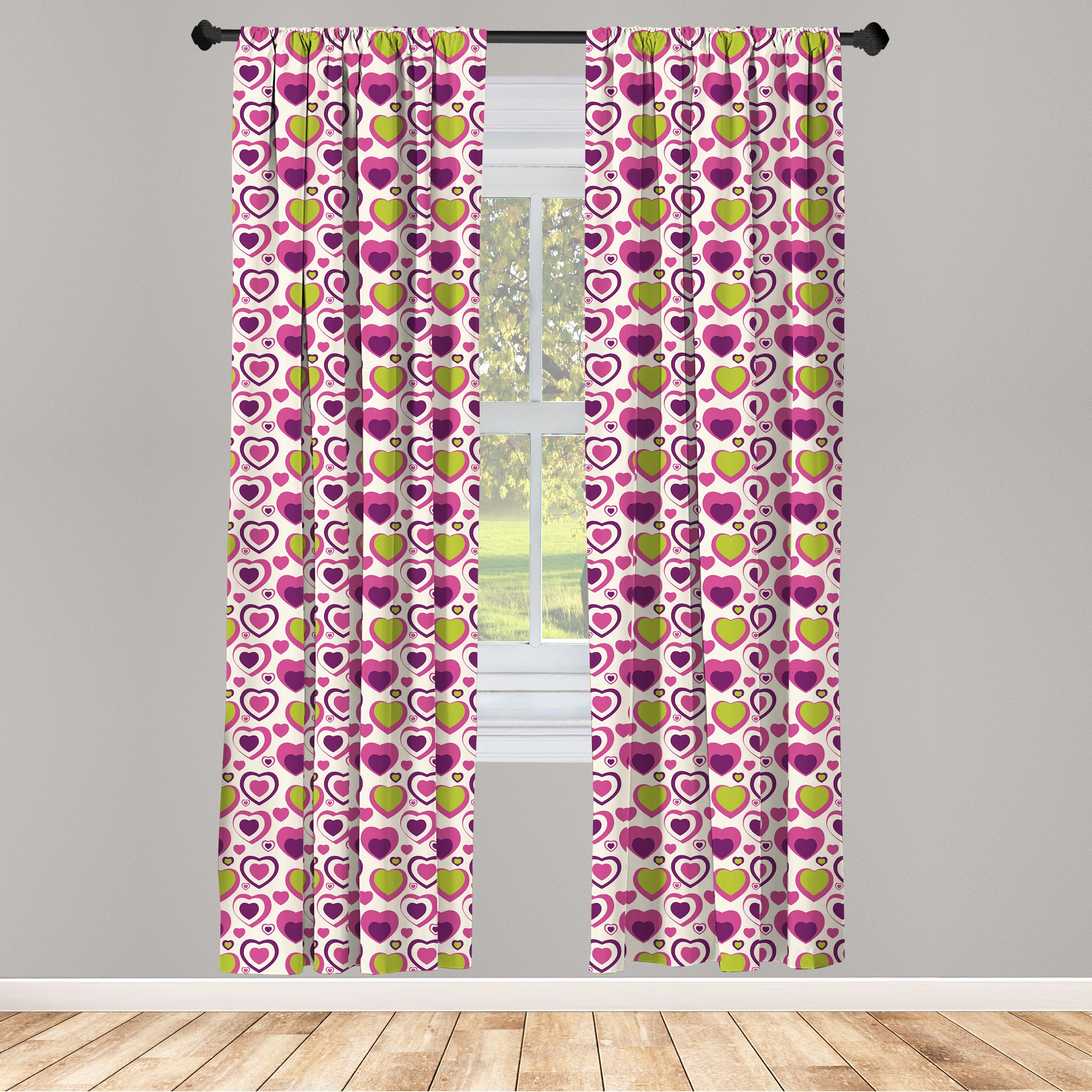 Gardine Vorhang für Wohnzimmer Schlafzimmer Dekor, Abakuhaus, Microfaser, Herzen Pastellfarben Liebe Formen