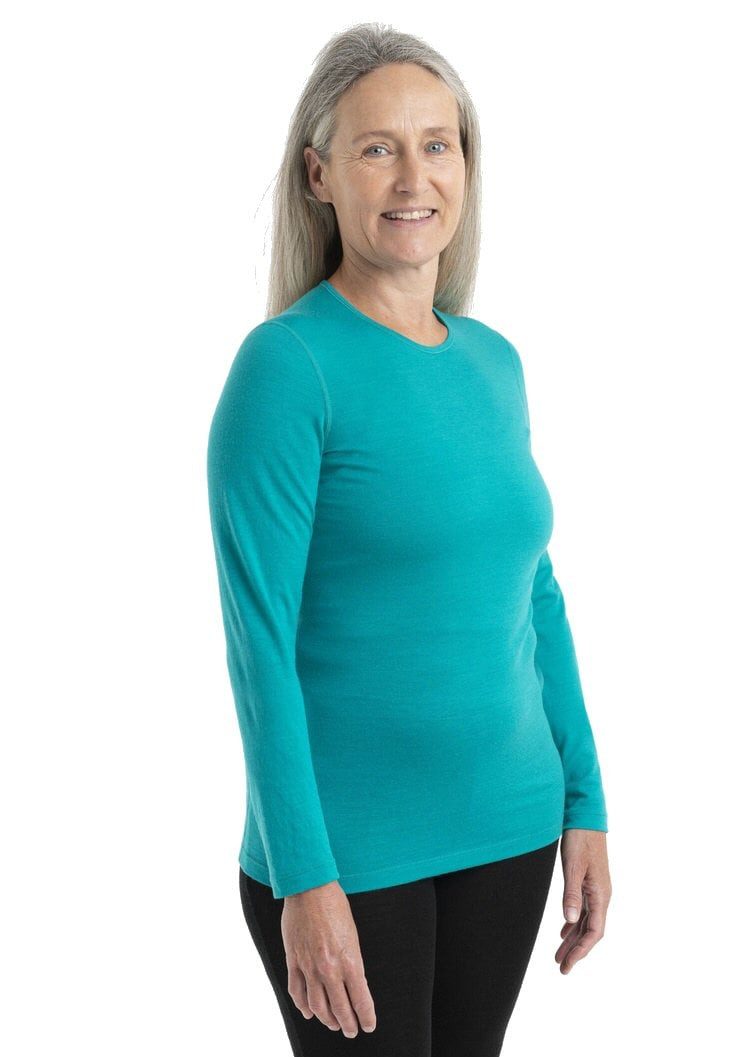 Icebreaker Langarmshirt Unterwäsche 200 Oasis LS Crewe - Merinowolle, enganliegend - grün