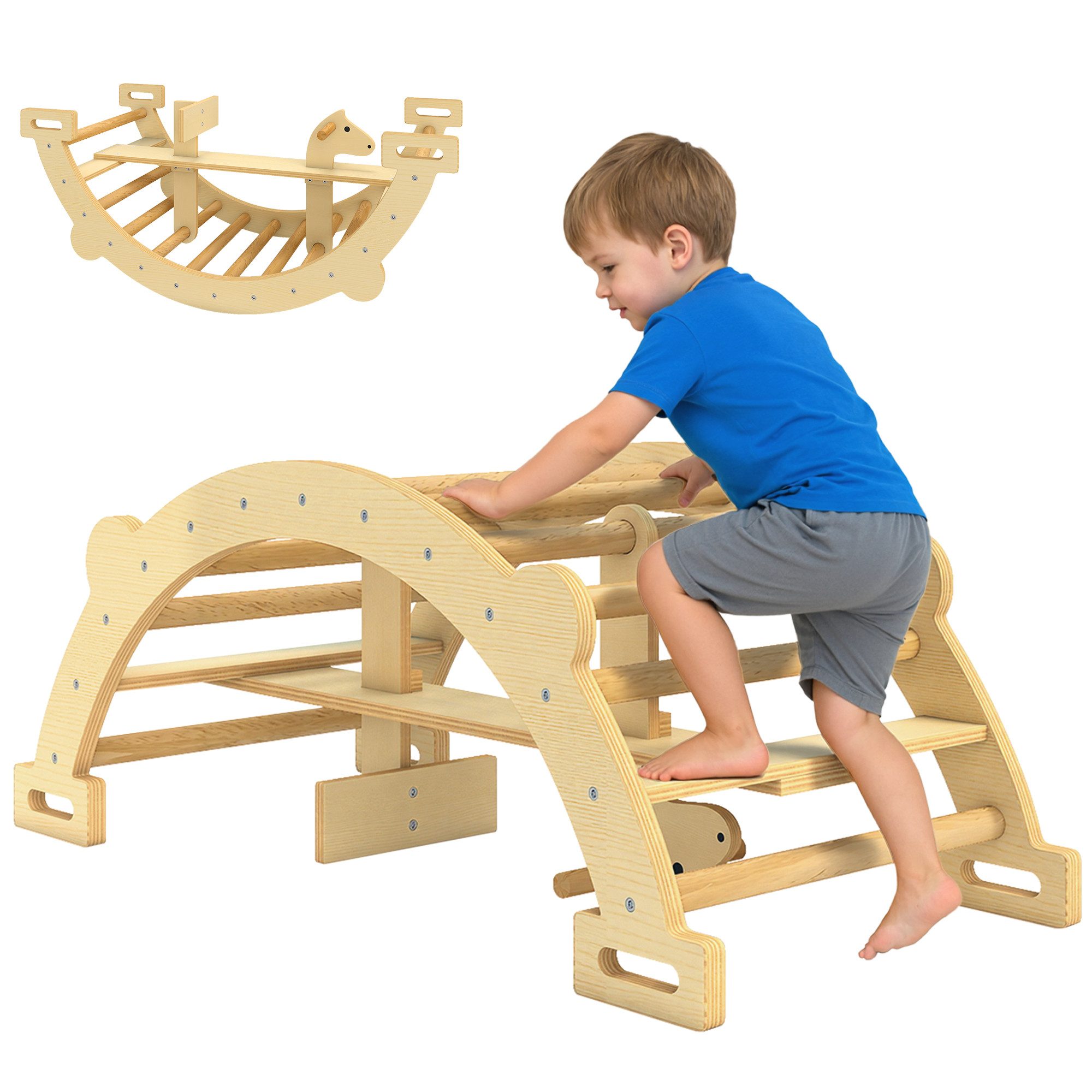 AIYAPLAY Klettergerüst, (2 in 1 Kletterbogen, 1-St., Kletterspielzeug aus Holz), für Kinder 2-4 Jahre, Indoor, Naturholz