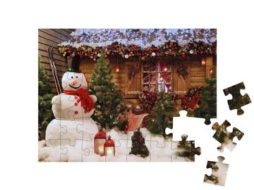 puzzleYOU Puzzle Festtagsstimmung: Weihnachtsfoto mit Schneemann, 48 Puzzleteile, puzzleYOU-Kollektionen Weihnachten