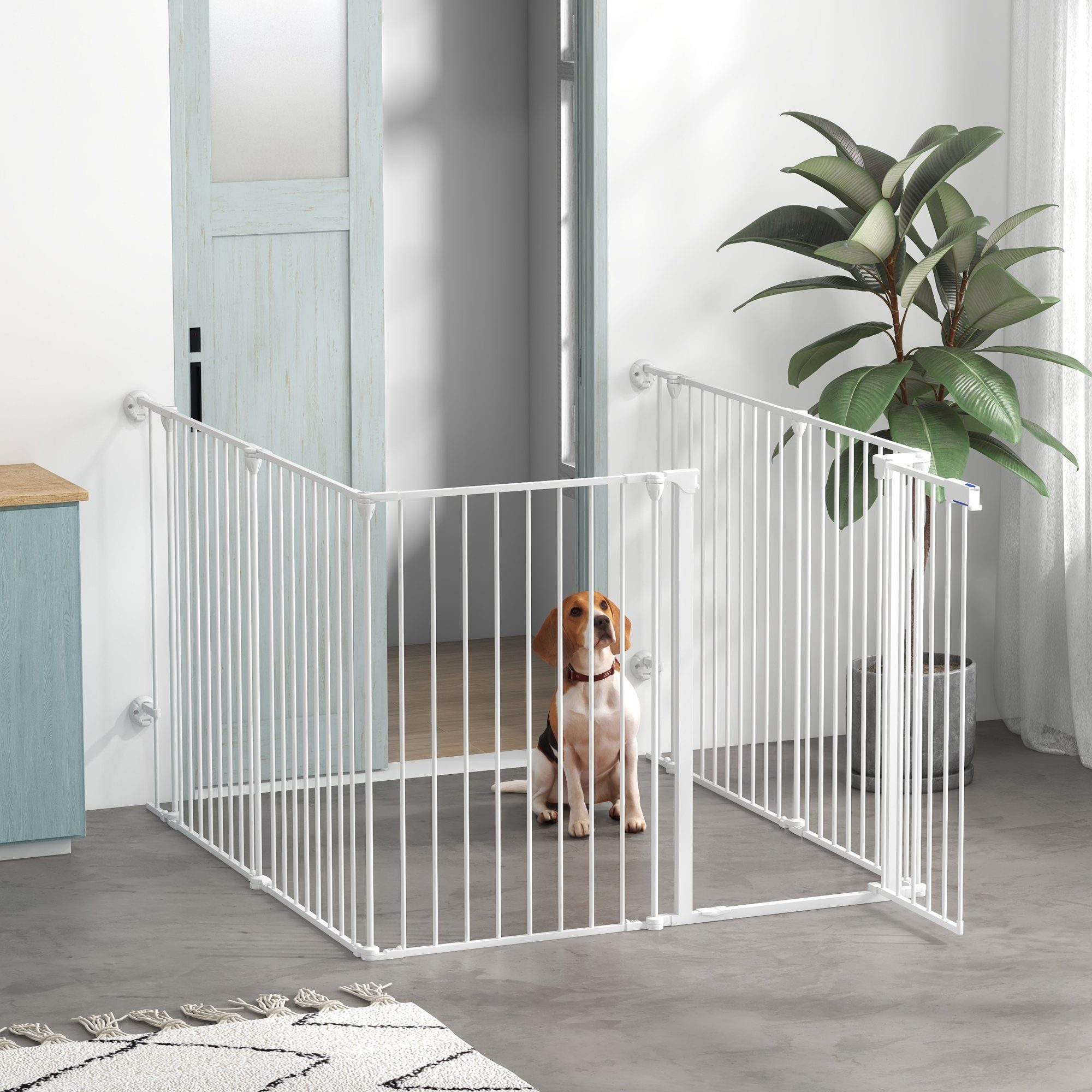 PawHut Freigehege Hundeabsperrgitter mit 6 Platten, Weiß 123 x 102 x 90 cm