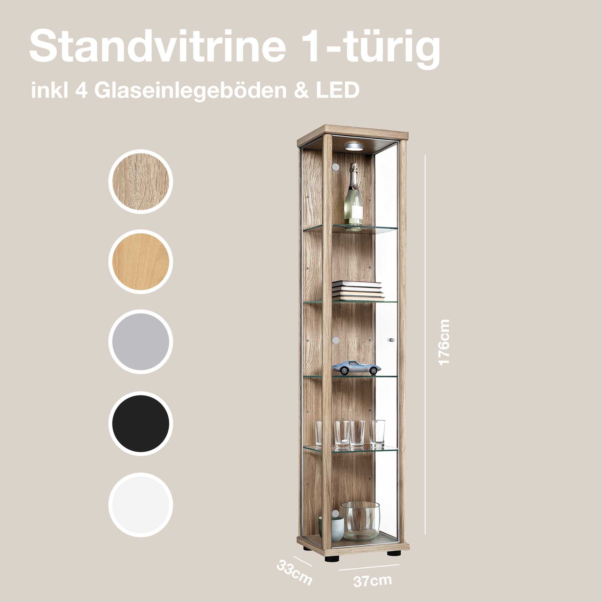 K-Möbel Glasvitrine C1014 (Glasvitrine (176x37x33 cm) mit 1 Glastür) Glasvi günstig online kaufen