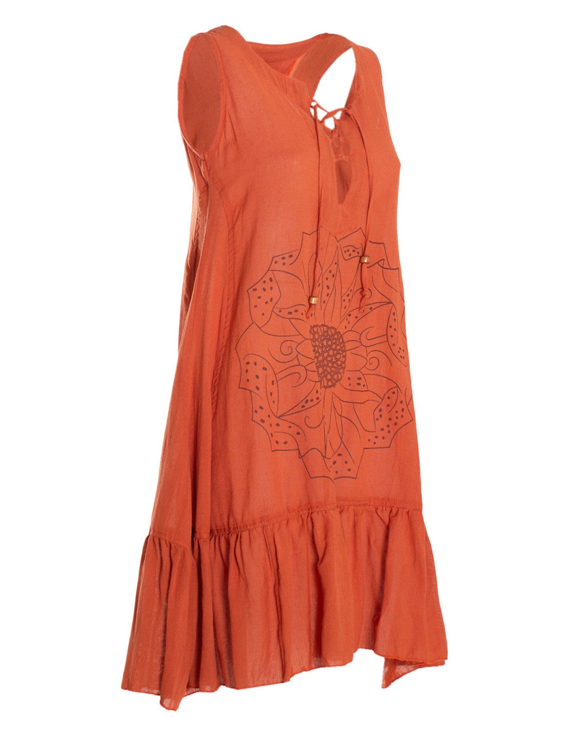 Vishes Tunikakleid Damen Hängerkleid Baumwolle Blumen Lagenlook mit Schnüren Holzperlen Alternative Bekleidung, Ethno, Hippie, Retro Style