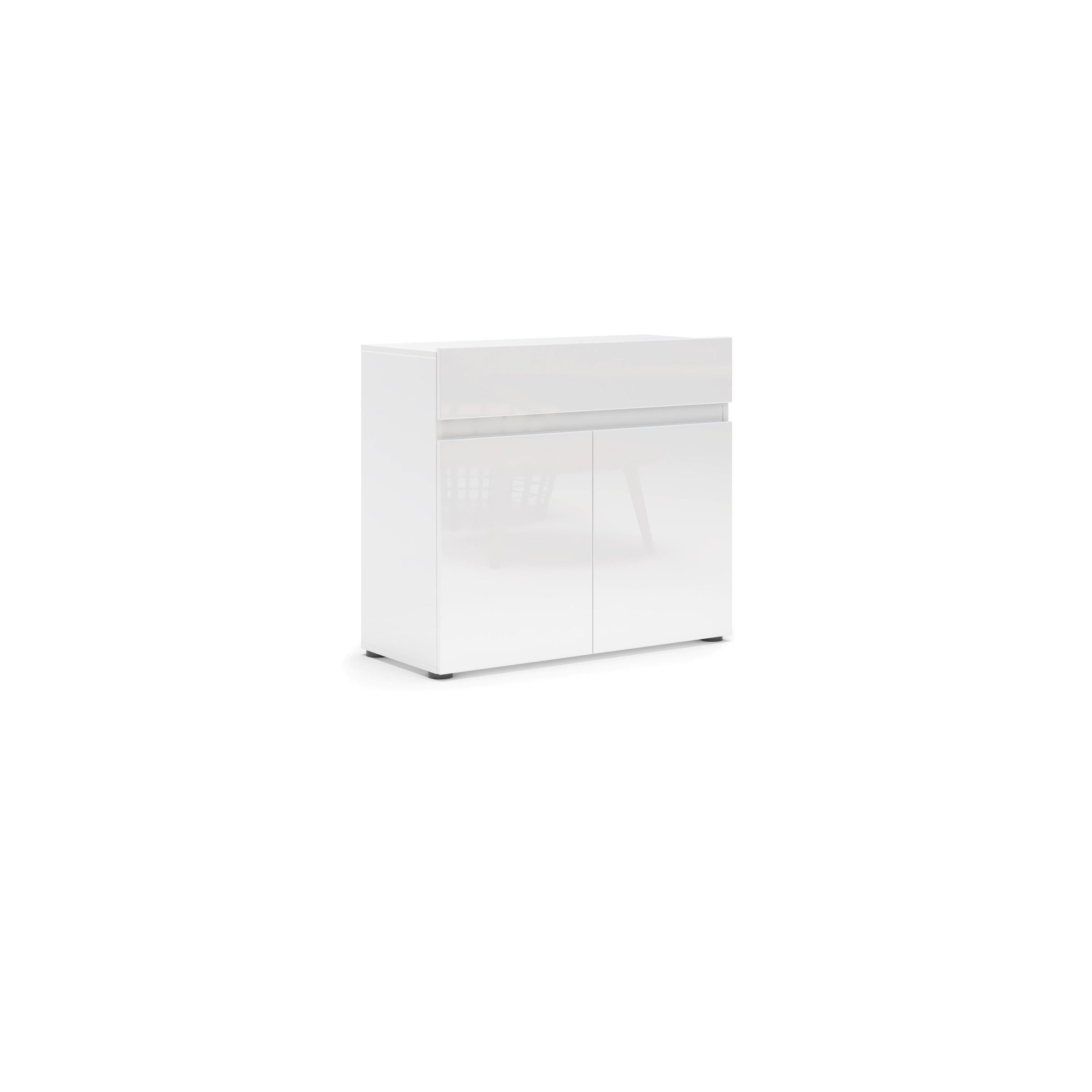 KITALY Sideboard in weiss, Lack Hochglanz - 90x80x38cm (BxHxT)