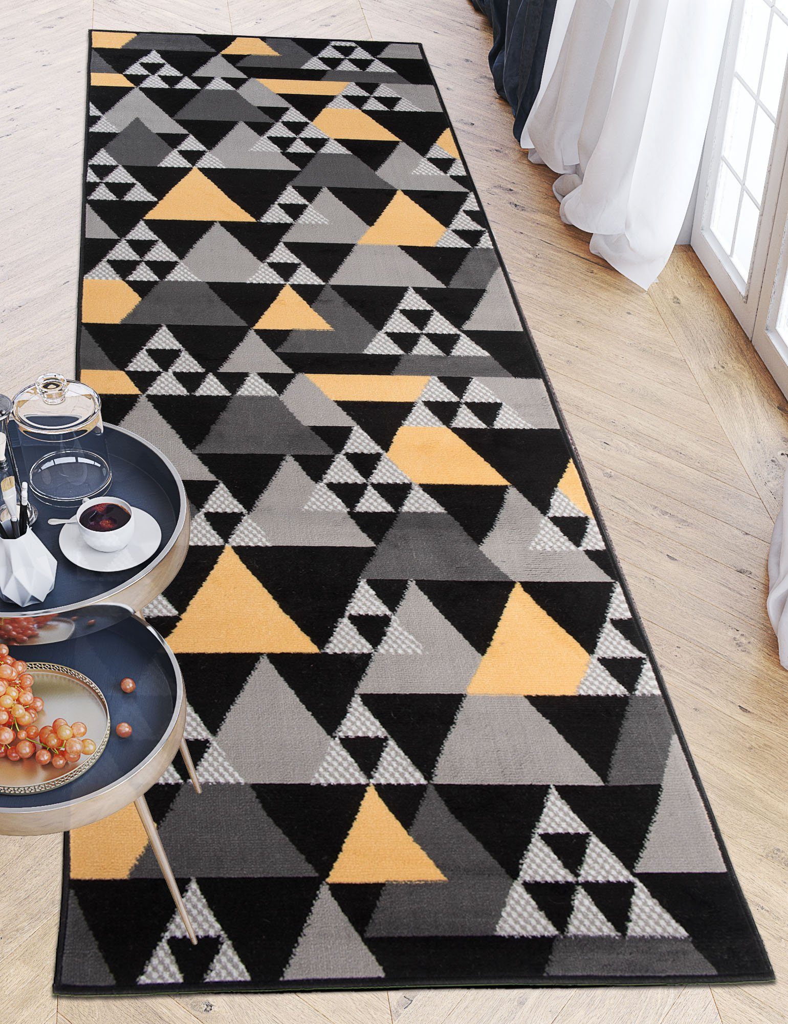 Mazovia Läufer Läufer Flurläufer Modern für Vorzimmer 100 cm Breit Grau Gelb, 100 x 100 cm, Kurzflor, Meterware, Höhe 8 mm