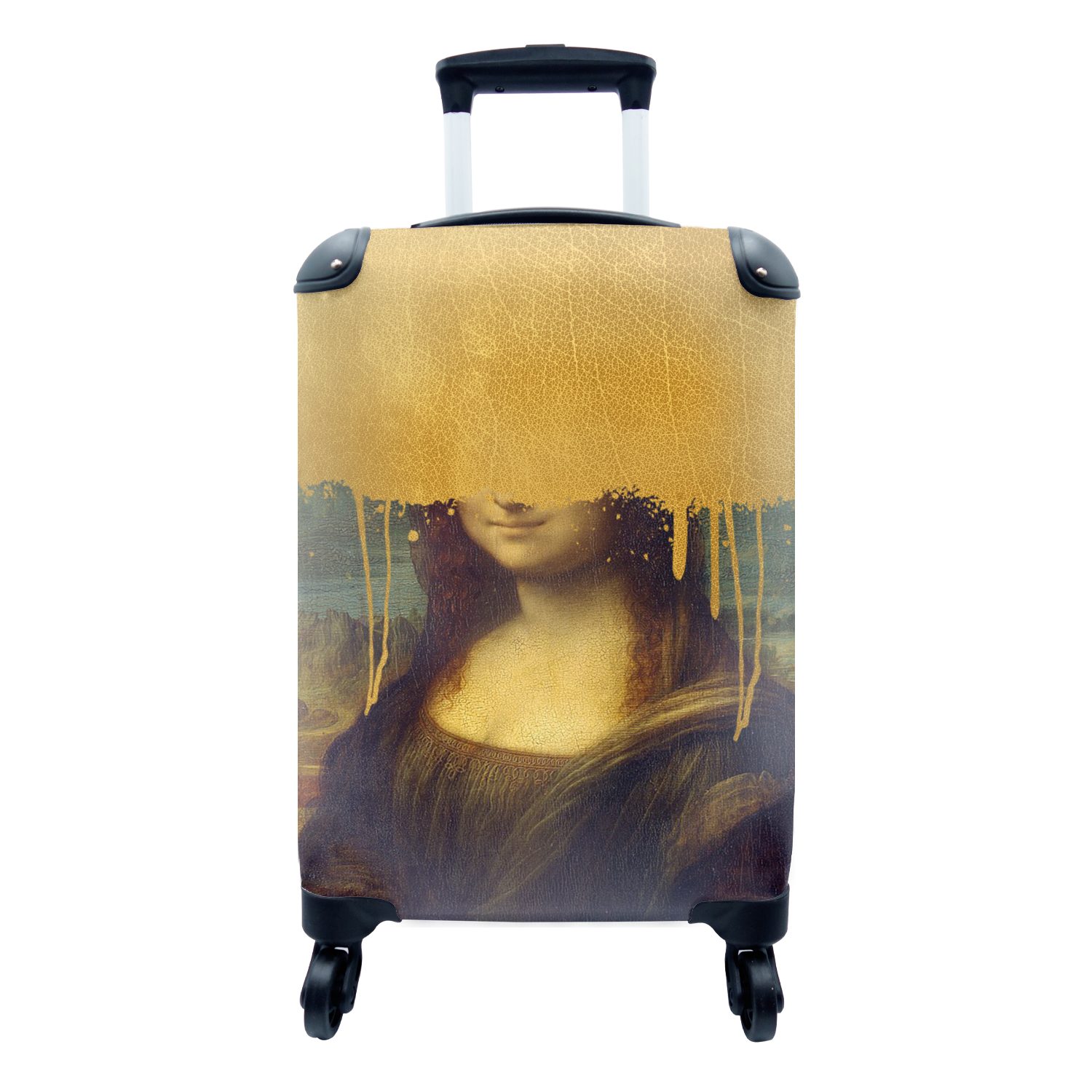 MuchoWow Handgepäckkoffer Mona Lisa - 4 Vinci Trolley, für Handgepäck - Ferien, mit Rollen, rollen, Da Reisekoffer Reisetasche Gold