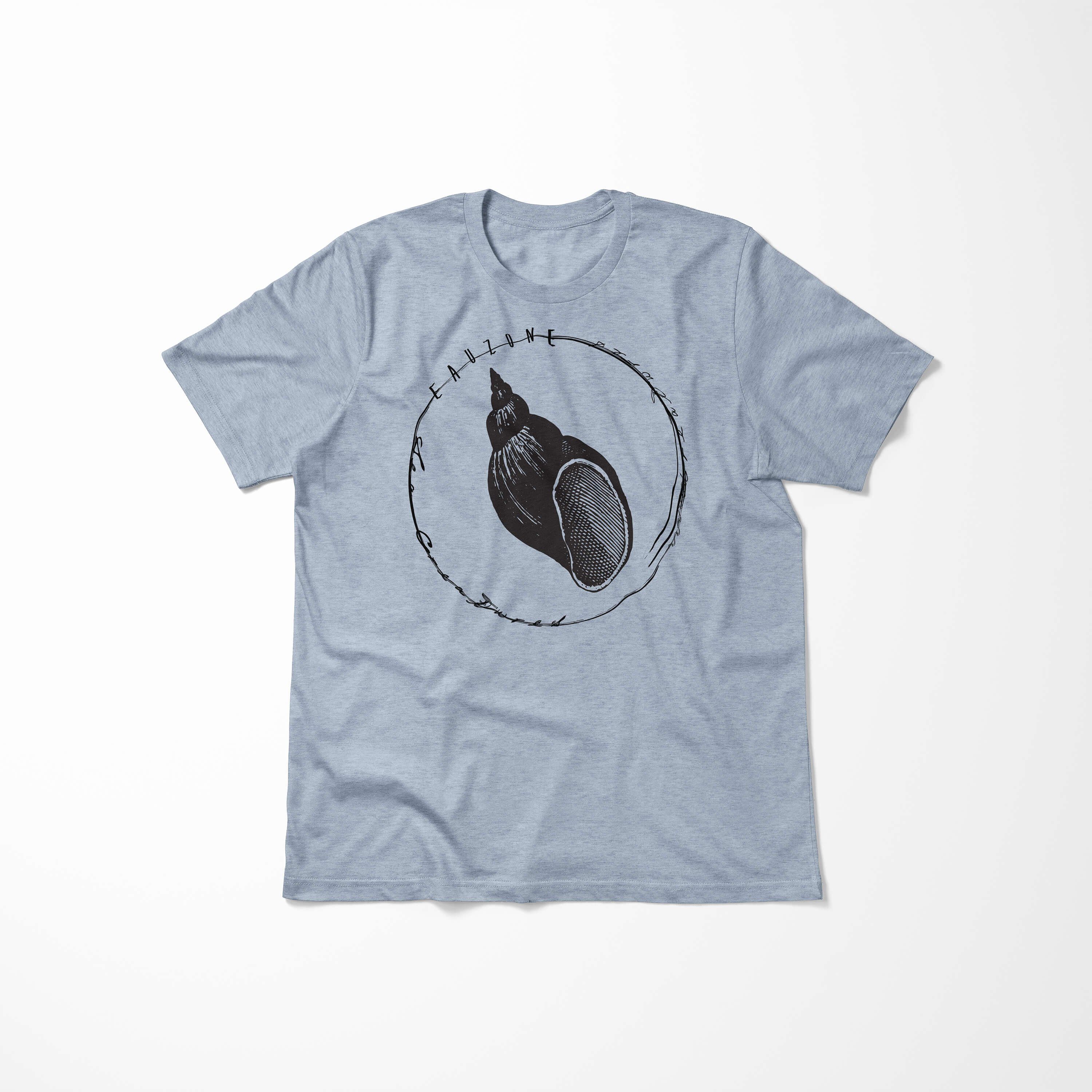 T-Shirt / Schnitt Creatures, Tiefsee Struktur Stonewash Fische Sea Denim 032 Serie: sportlicher Sinus - Art T-Shirt feine Sea und