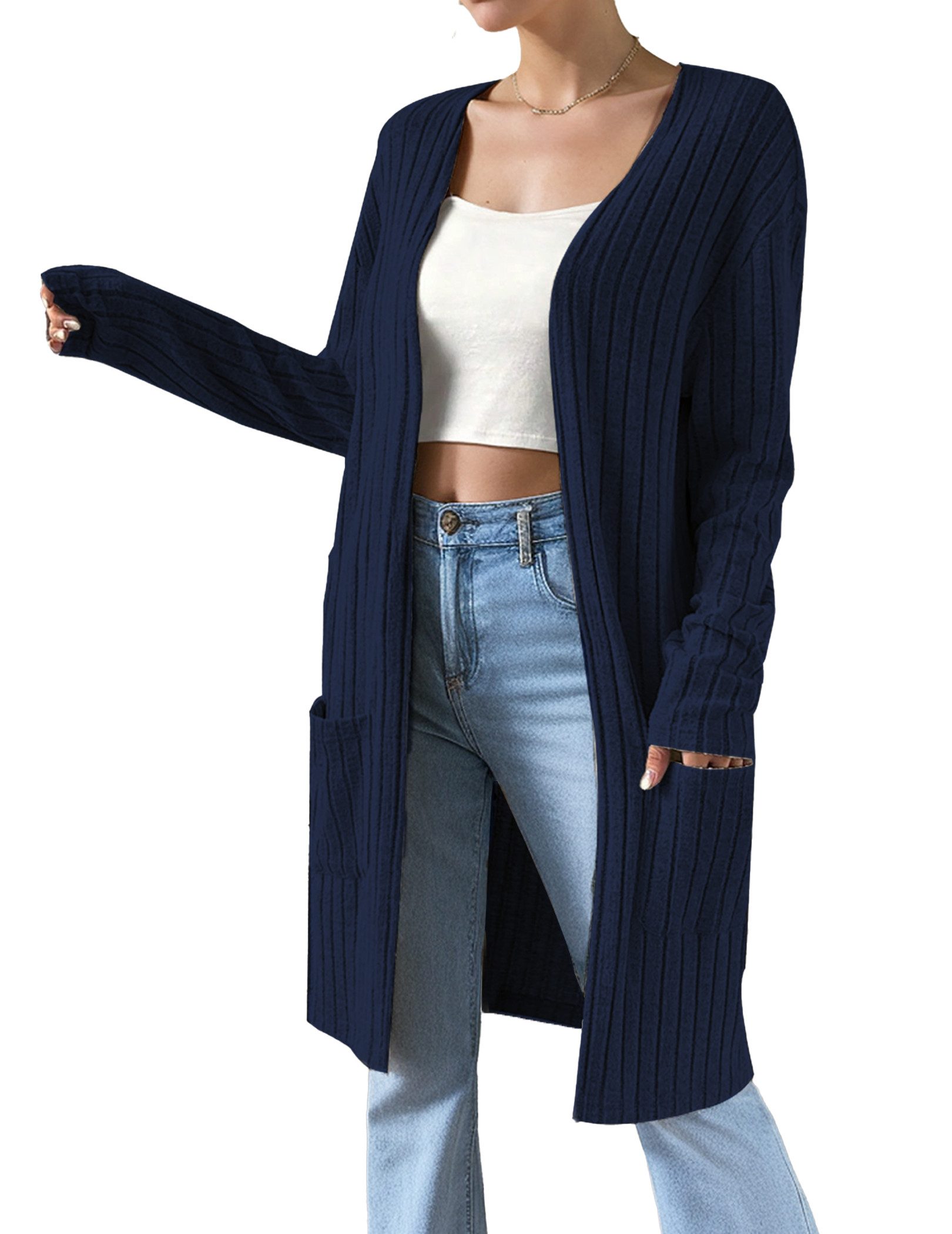 LUCKZON Longstrickjacke Damen, lässig, langärmelig, vorne günstig online kaufen