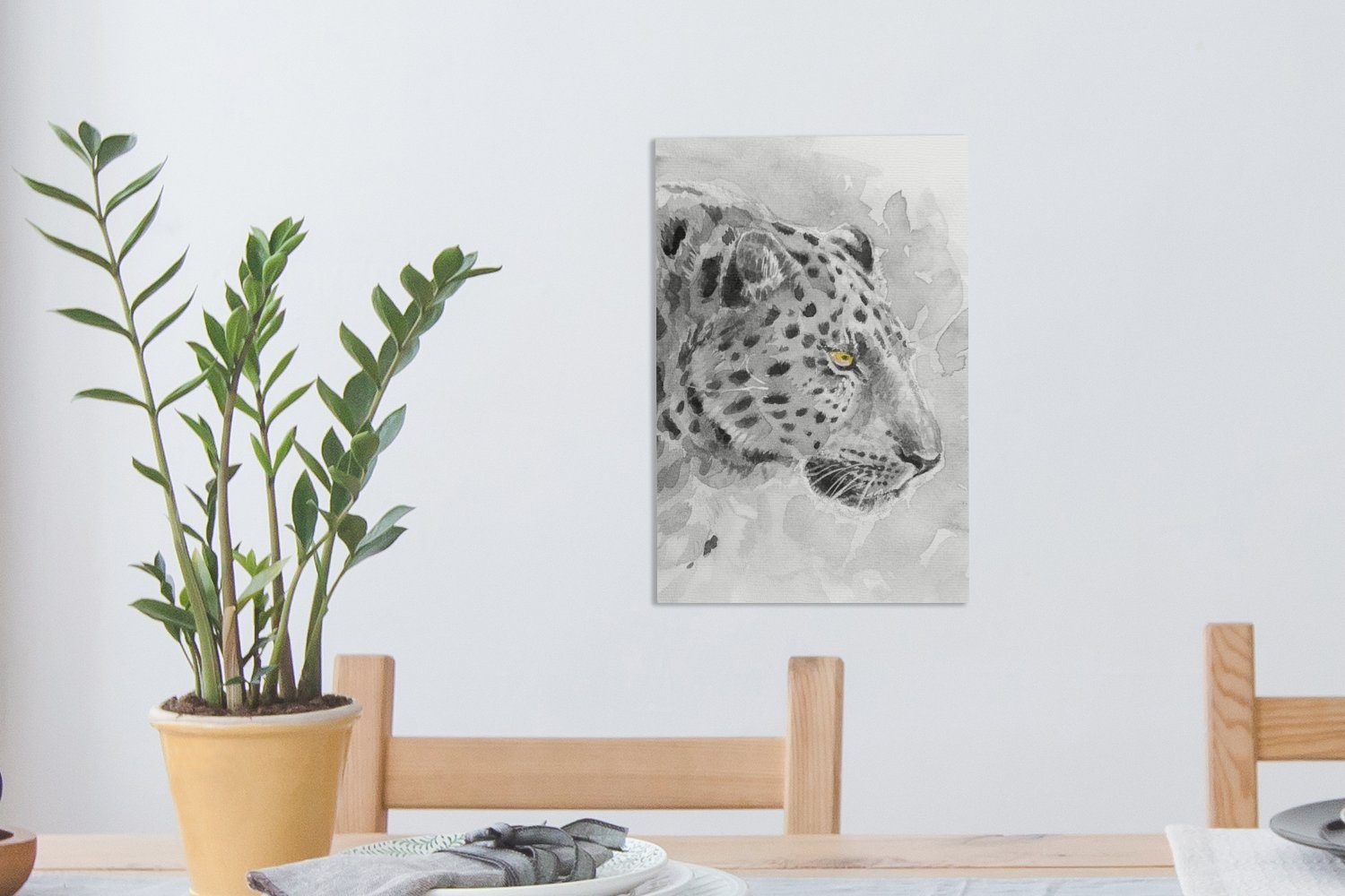 Weiß, OneMillionCanvasses® Schwarz cm Leinwandbild 20x30 - Panther inkl. Gemälde, fertig Zackenaufhänger, - bespannt - (1 Aquarell Leinwandbild St),