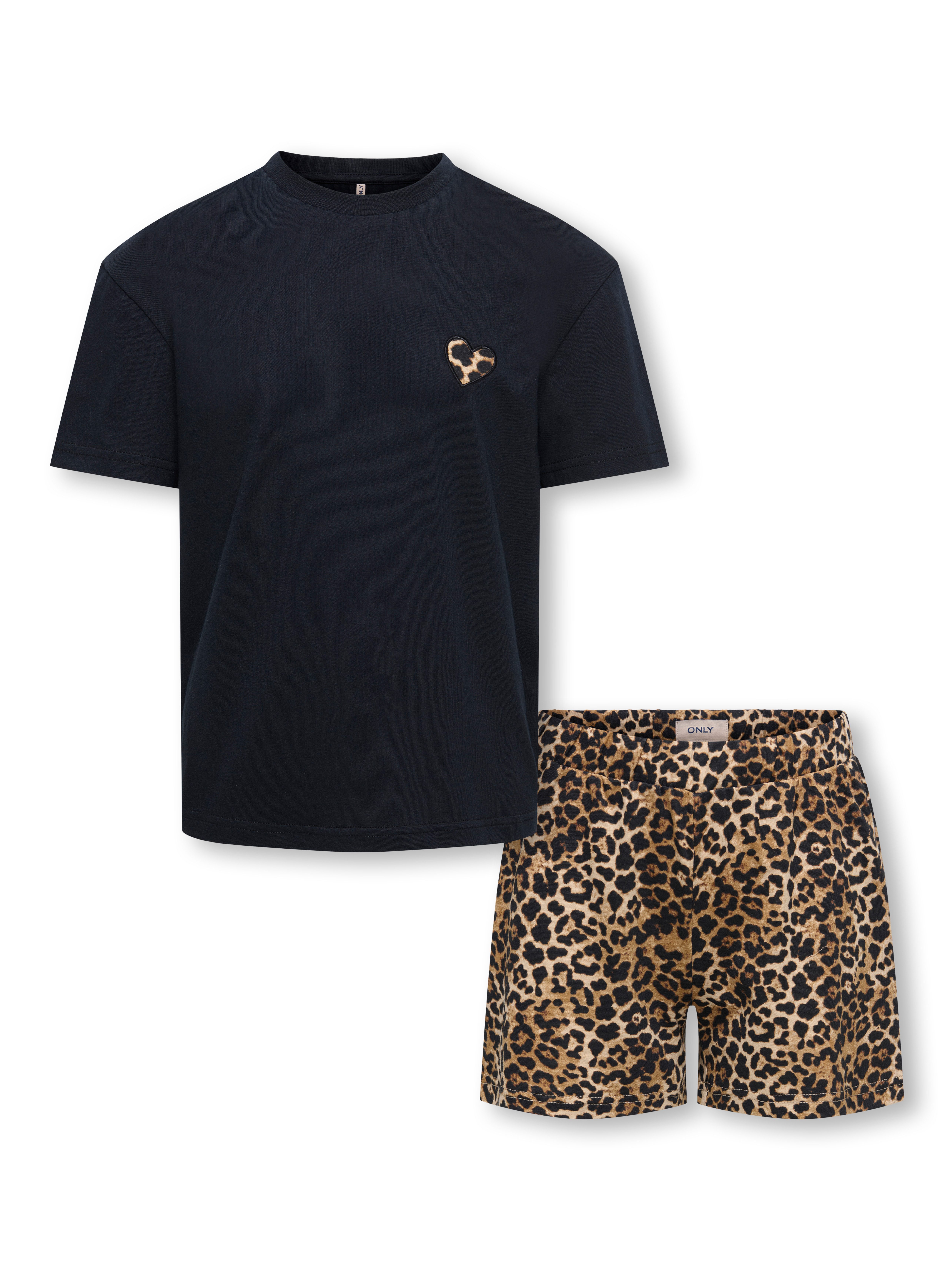 KIDS ONLY Shorty KOGRILA NIGHTWEAR AOP TOP/SHORTS SET JRS (Set, 2 tlg) bedrucktes Oberteil und unifarbene Hose