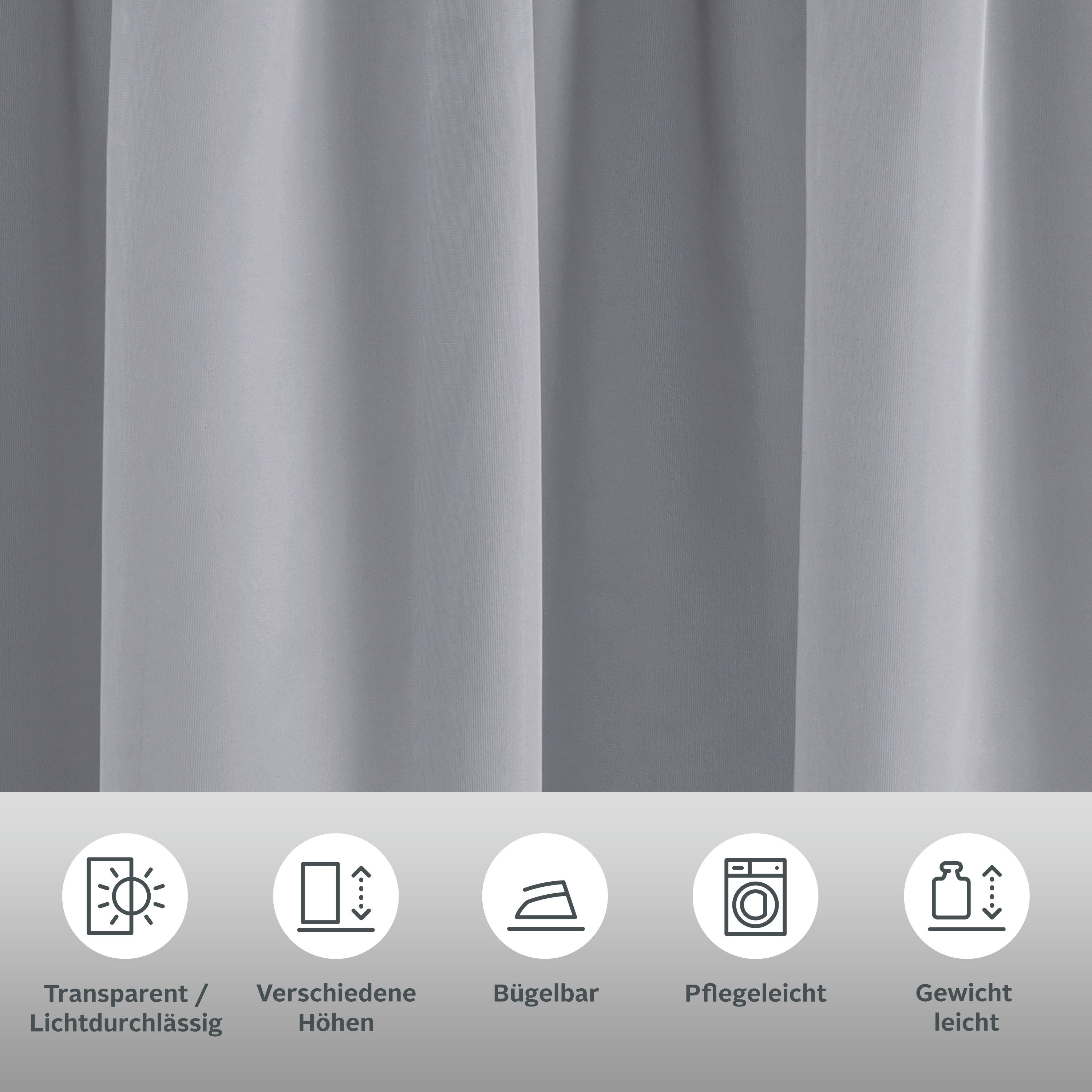 OTTO home Gardine XANA (1 St), Kräuselband, transparent, Voile, Bestseller, einfarbig, 1 bzw. 2 Schals, pflegeleicht, Beststeller!