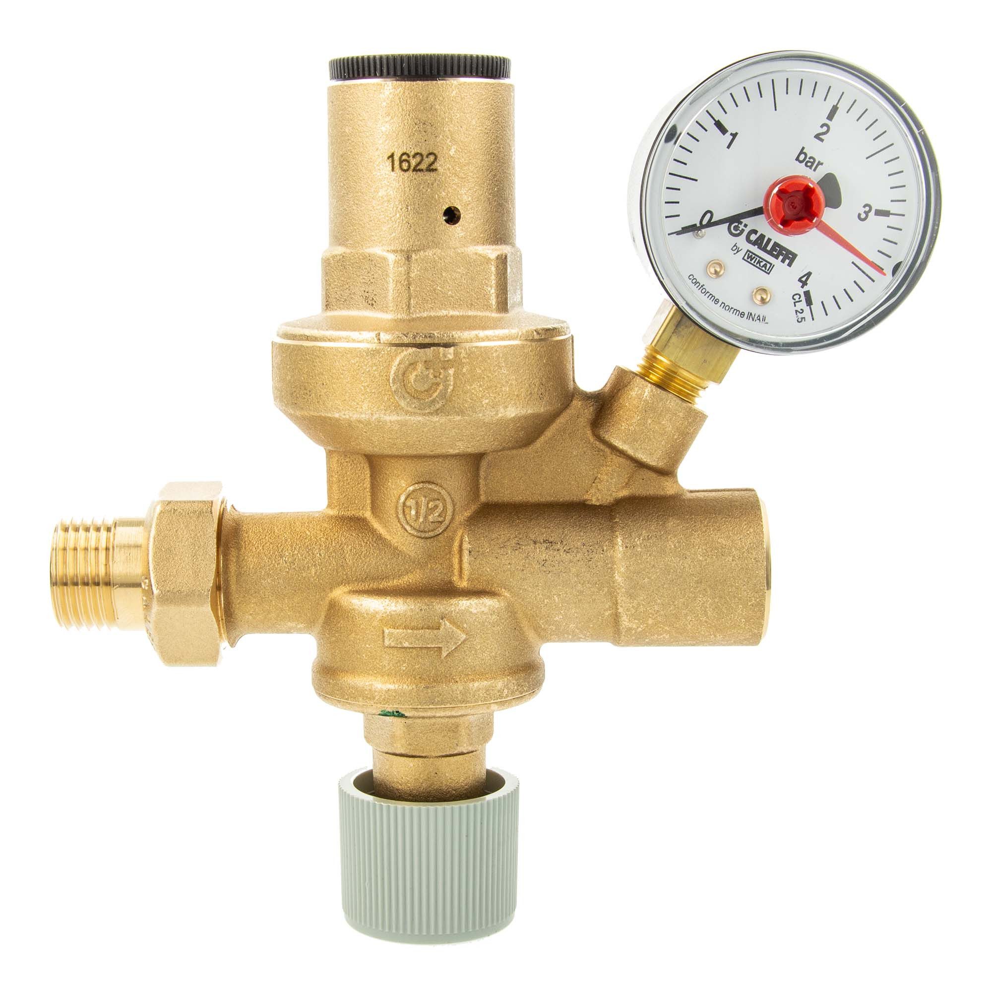 Caleffi Membran-Druckbehälter Kessel-Füllarmatur 1/2 Zoll, automatisch, mit Manometer, Messing