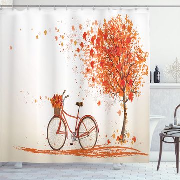 Abakuhaus Duschvorhang Moderner Digitaldruck mit 12 Haken auf Stoff Wasser Resistent Breite 175 cm, Höhe 180 cm, Fahrrad Orange Herbst-Baum