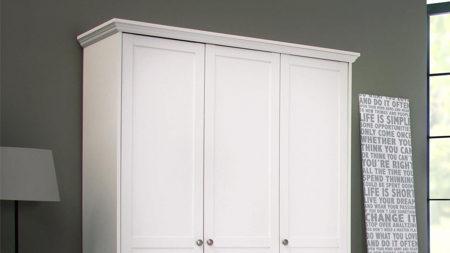 Finori Kleiderschrank Kleiderschrank Landwood in weiß Landhausstil 3-türig 120x200 cm