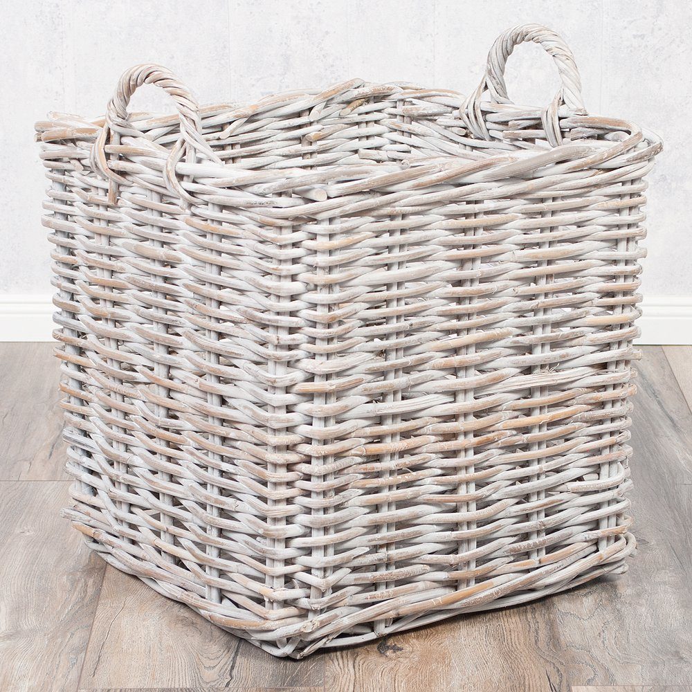 LebensWohnArt Dekokorb Rattankorb BAKUL eckig White 50x50cm mit Griffen