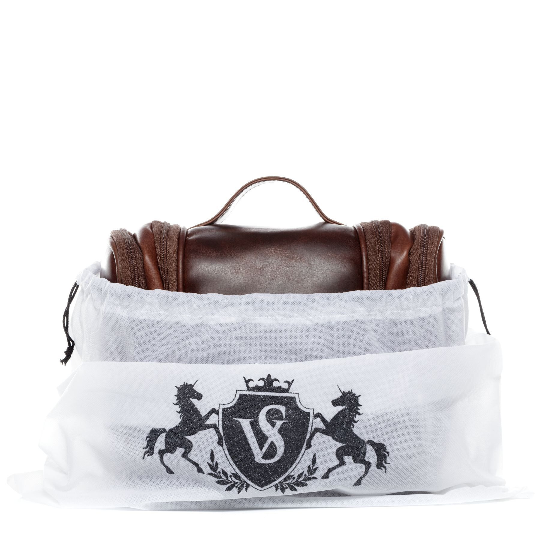 SID & VAIN Kulturbeutel echt Leder Kulturtasche zum Aufhängen braun Dexter, Waschbeutel Echtleder für Damen & Herren, Kosmetiktasche braun-cognac