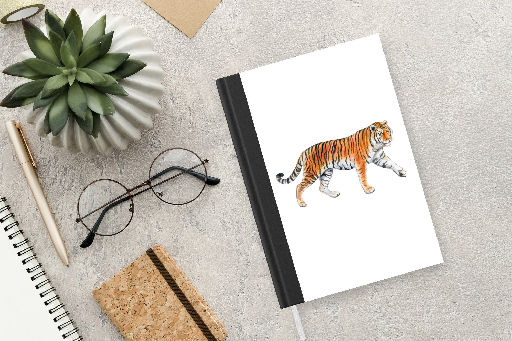 MuchoWow Notizbuch Tiger - - A5, 98 Tagebuch, Merkzettel, Orange, Seiten, Notizheft, Journal, Weiß Haushaltsbuch