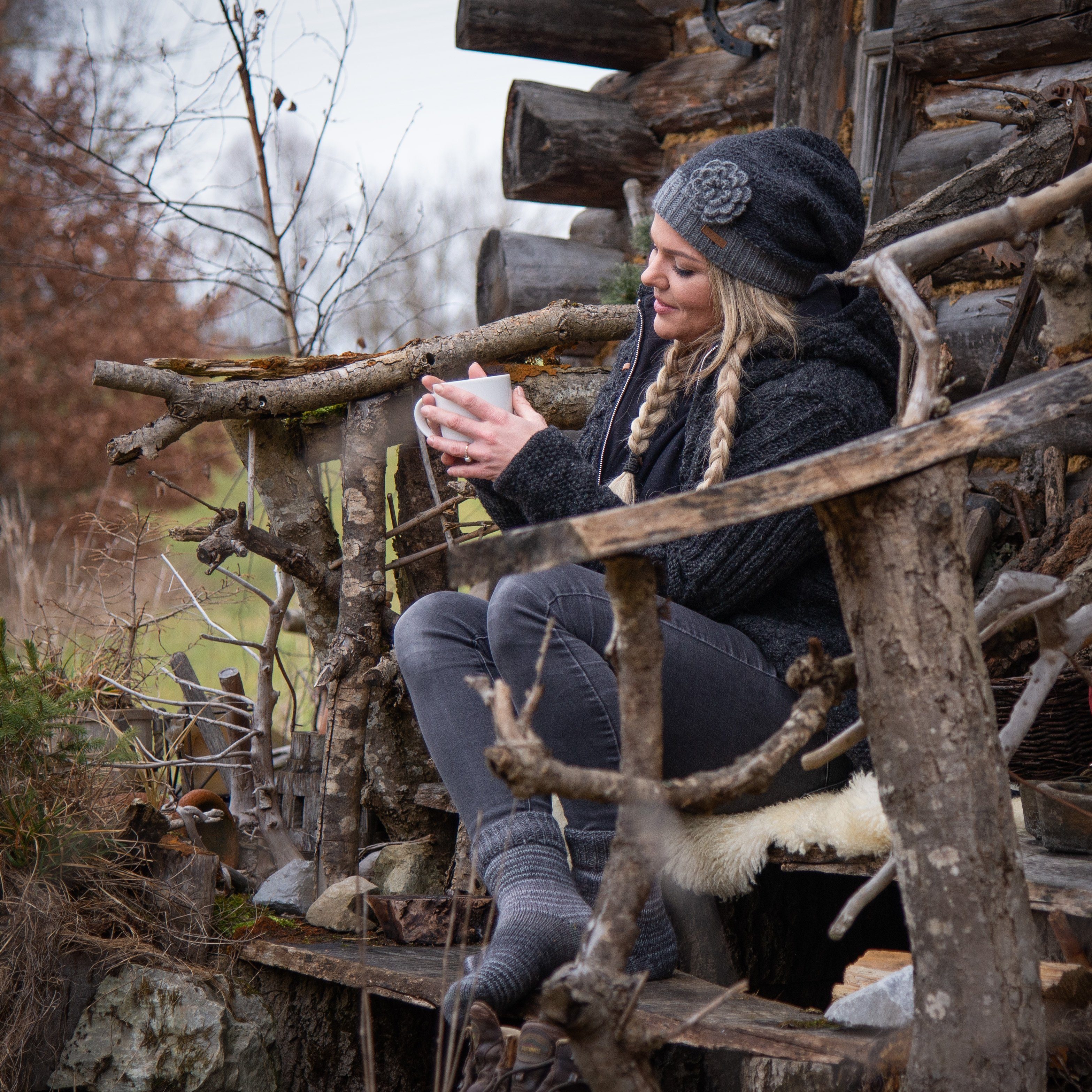 Modell Schurwollanteil Luna gefüttert hoher Naturbraun Wollmütze Beanie McRon mit Fleece,