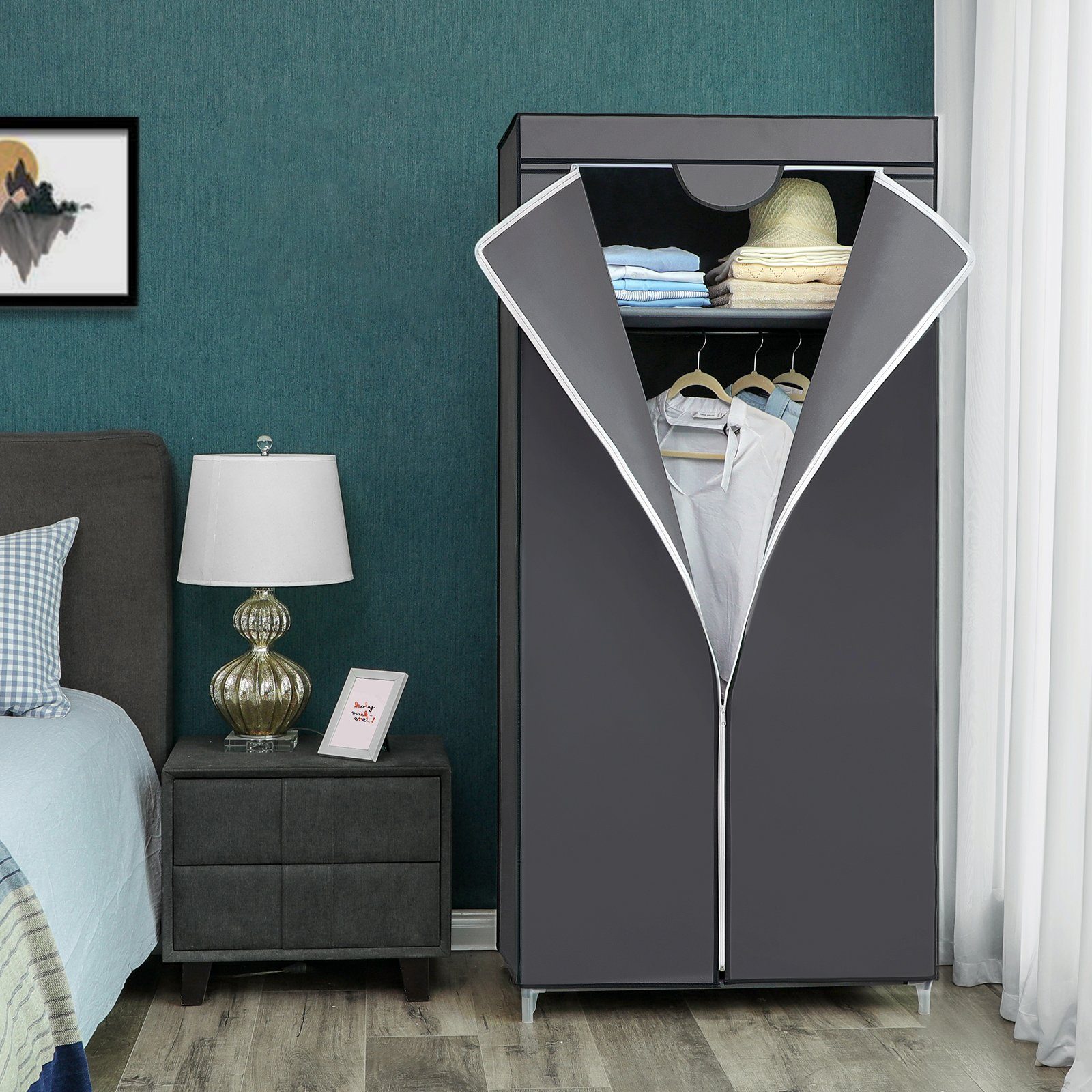 SONGMICS Stoffschrank Kleiderschrank, Faltschrank, Schlafzimmer, Ankleidezimmer, 75x45x160cm (mit Kleiderstange, Kleiderständer) Aufbewahrung für Taschen, Spiel – Bild 2 von 5