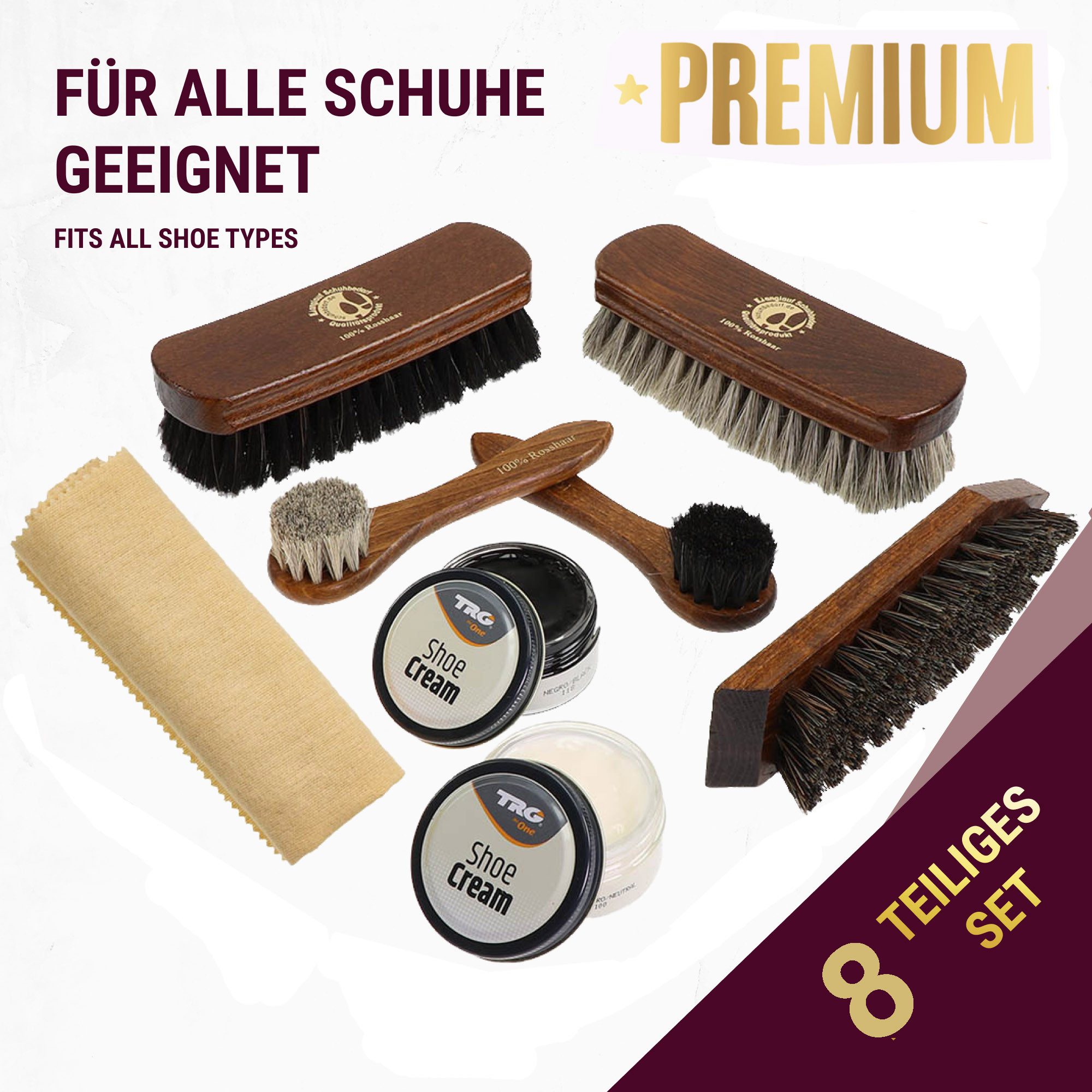 Langlauf Schuhbedarf Reinigungsbürsten-Set Premium Schuhputzset Rosshaar - für die professionelle Schuhpflege