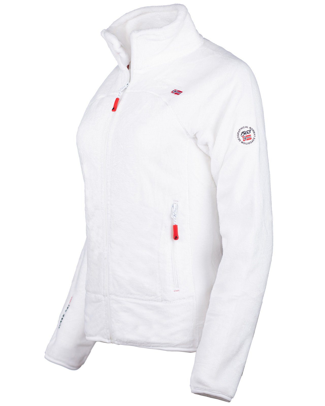 Geographical Norway Fleecejacke Damen Regular Fit Jacke baupaline White S Markantes Design mit Logo-Details auf Brust und Ärmel