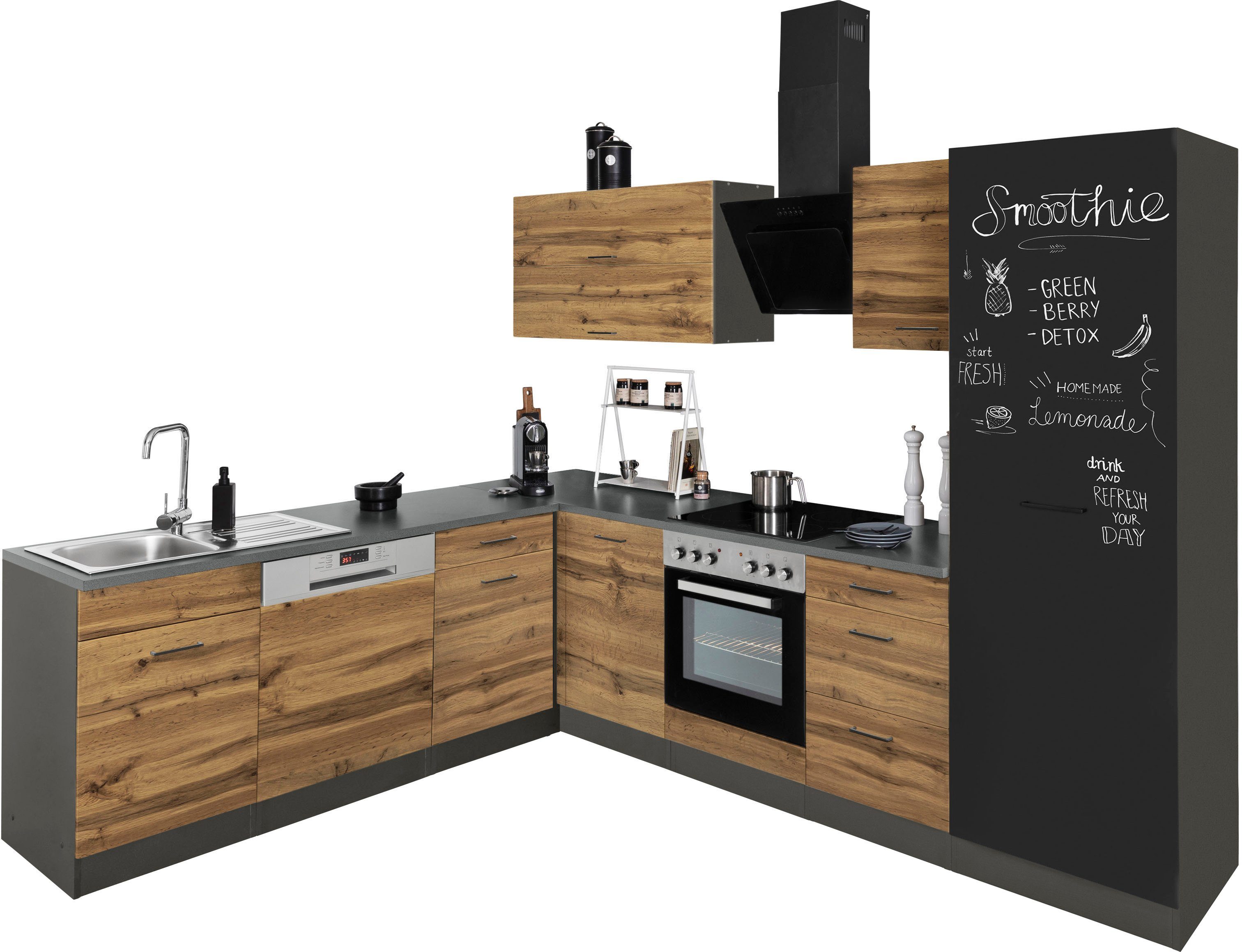 KOCHSTATION Winkelküche KS-Trier, mit E-Geräten, Stellbreite 220/270 cm