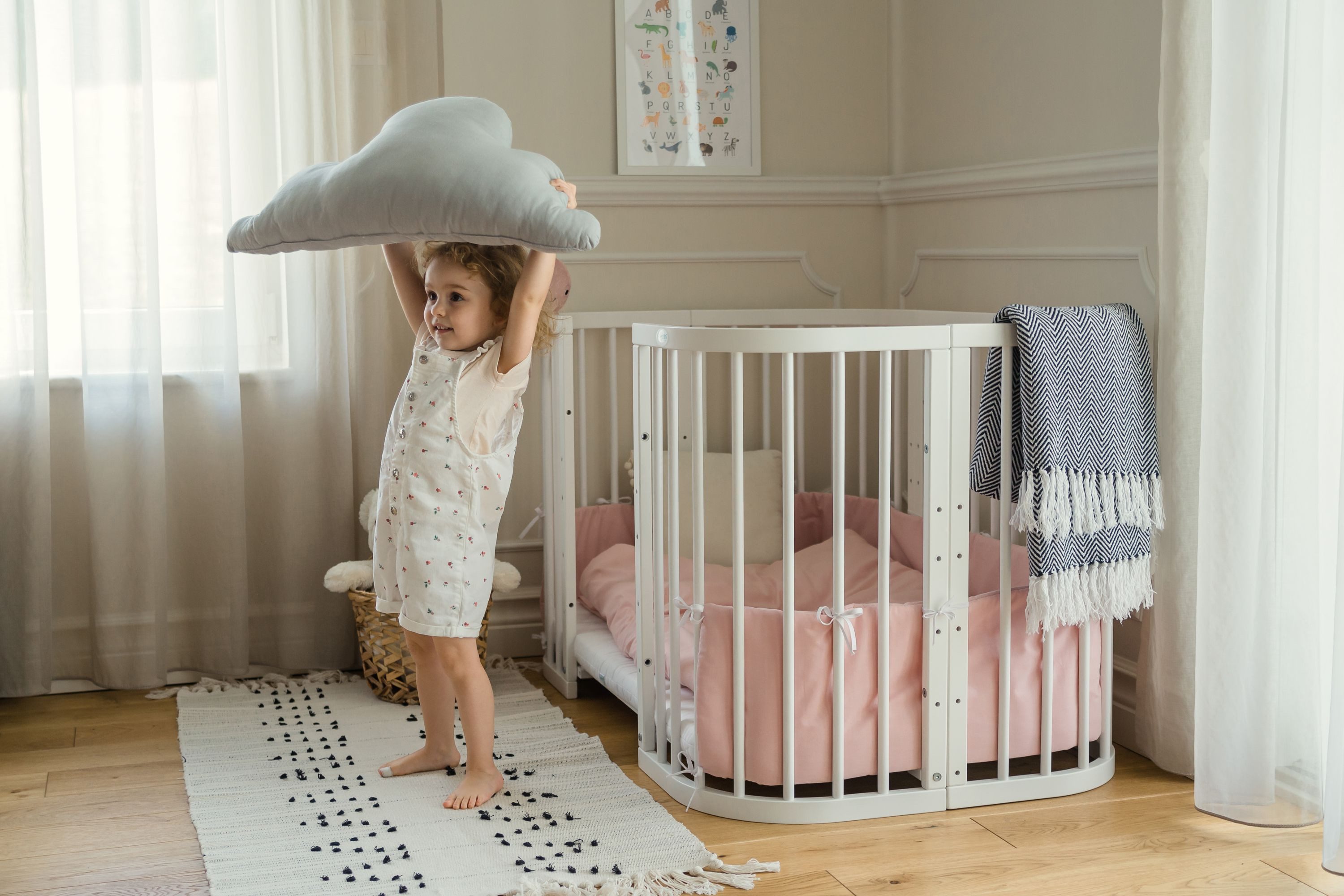 Waldin Babybett Mobiles Babybett aus Holz 7in1 mit Matratze, mitwachsend
