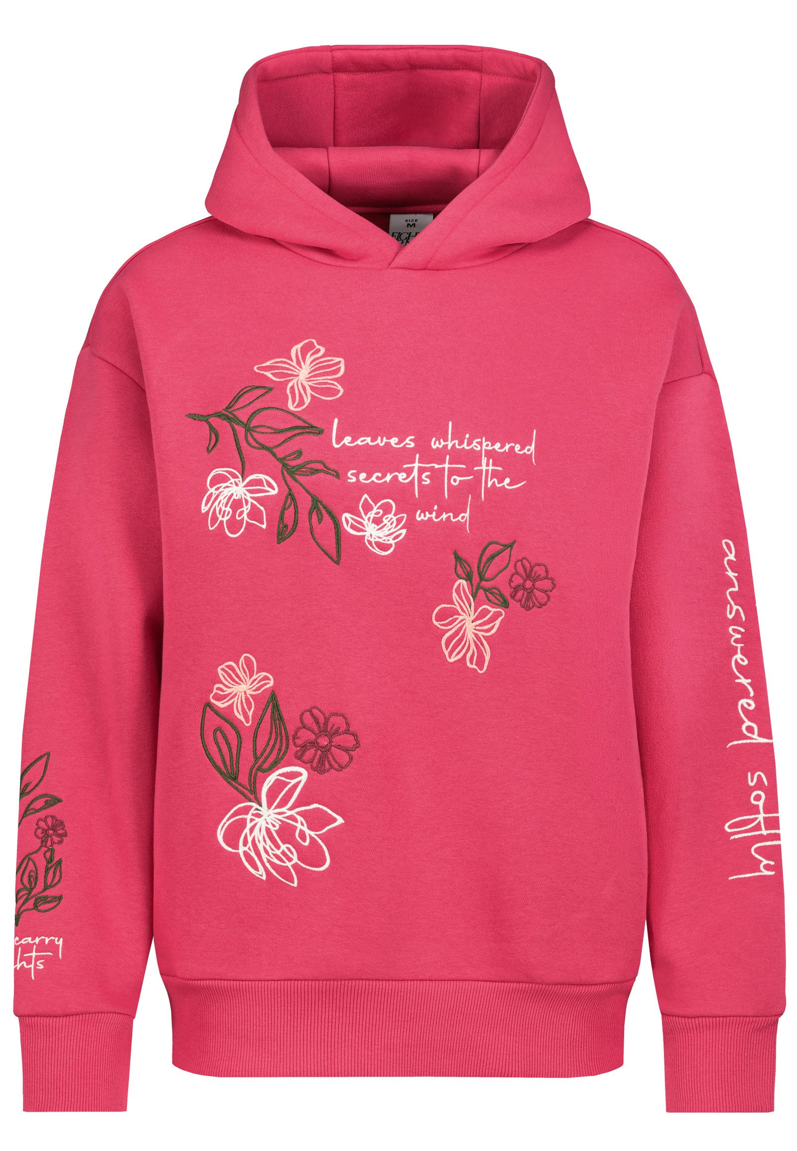 Eight2Nine Hoodie Florales Design Stickerei Praktische Seitentaschen Stylisch für Damen (1-tlg) Blumenstickerei, Kapuze ohne Kordelzug, Gerippter Saumbund
