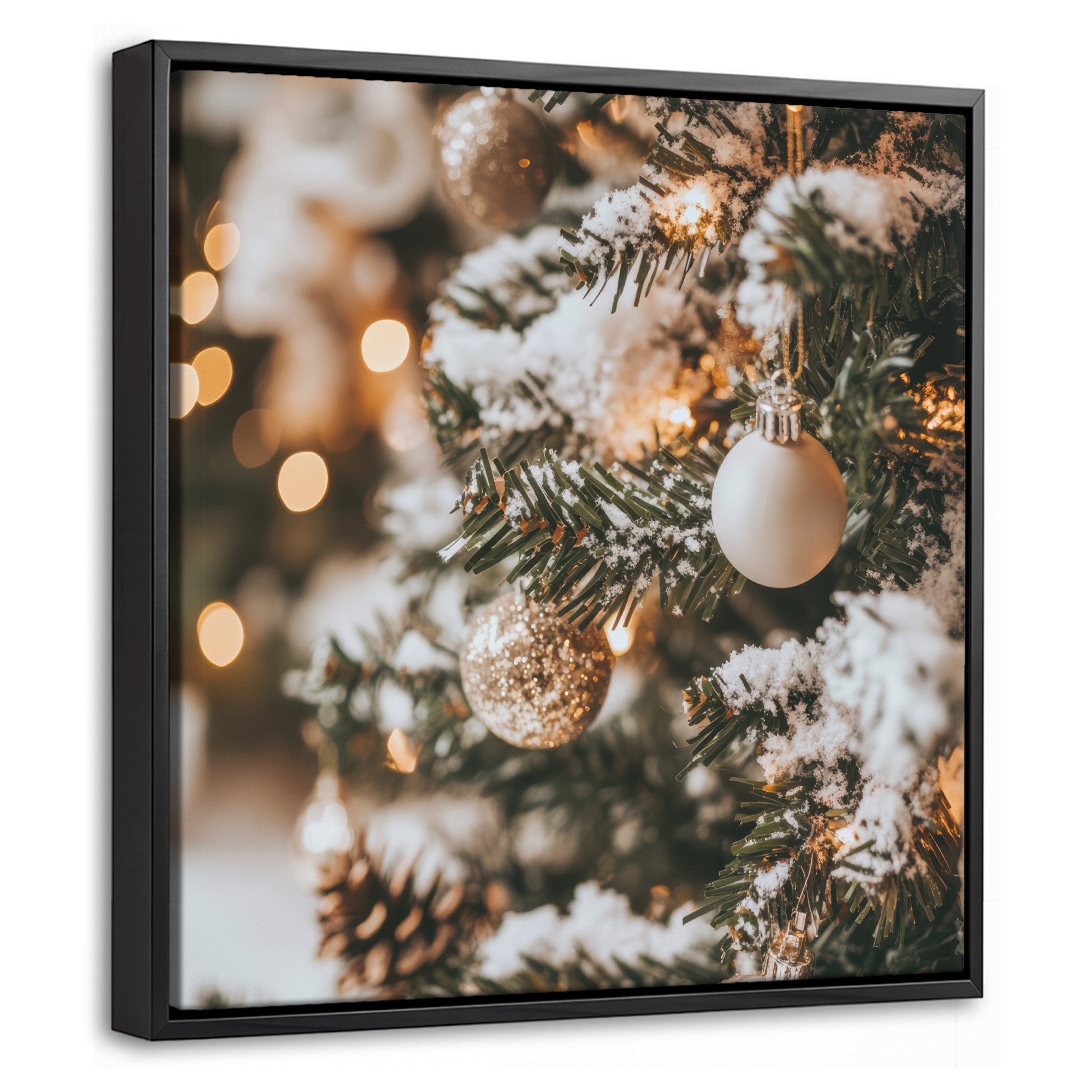OneMillionCanvasses® Leinwandbild mit Rahmen - Weihnachten - Weihnachtsbaum - Winter - Innen - Schnee, Fotodruck (1 St), Leinwand Bilder Klein, Wand Dekoration Aesthetic 20x20cm