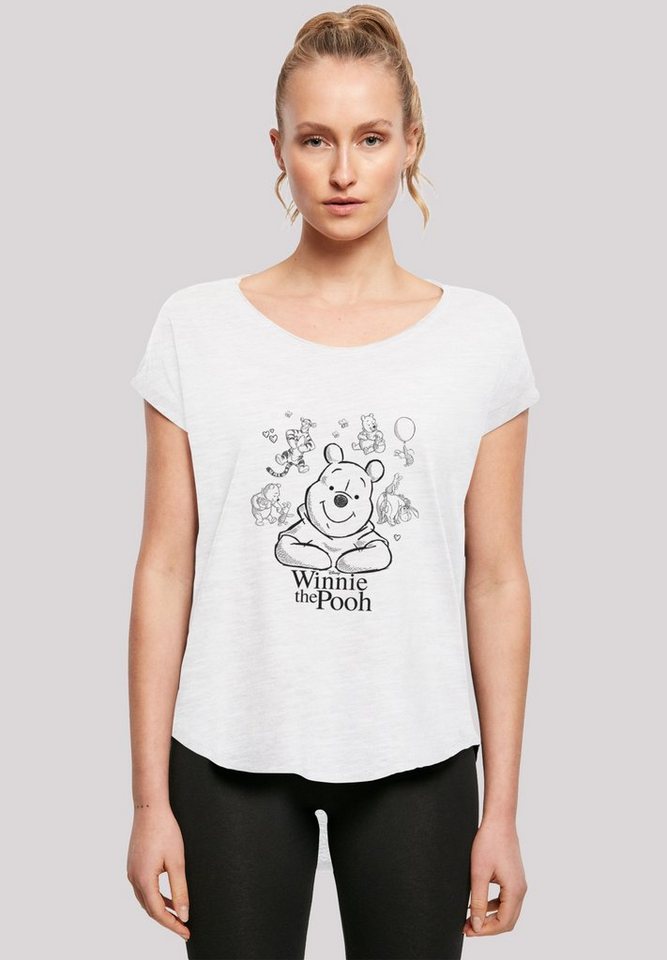 F4NT4STIC T-Shirt Winnie Puuh Der Bär Collage Sketch Print, Hinten extra  lang geschnittenes Damen T-Shirt