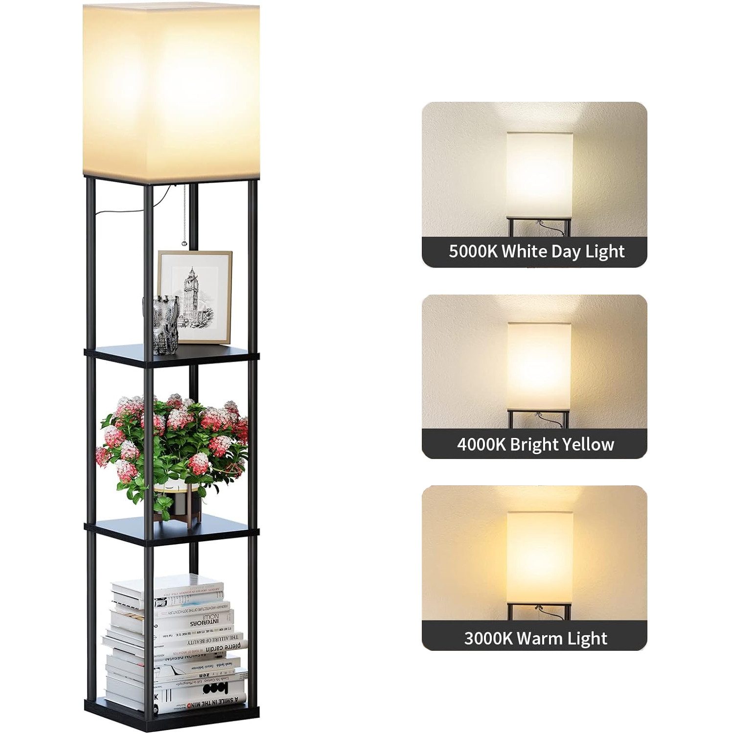 zggzerg Stehlampe Regal Dimmbar Inklusive 3-Farbtemperatur-LED-Lampe, günstig online kaufen