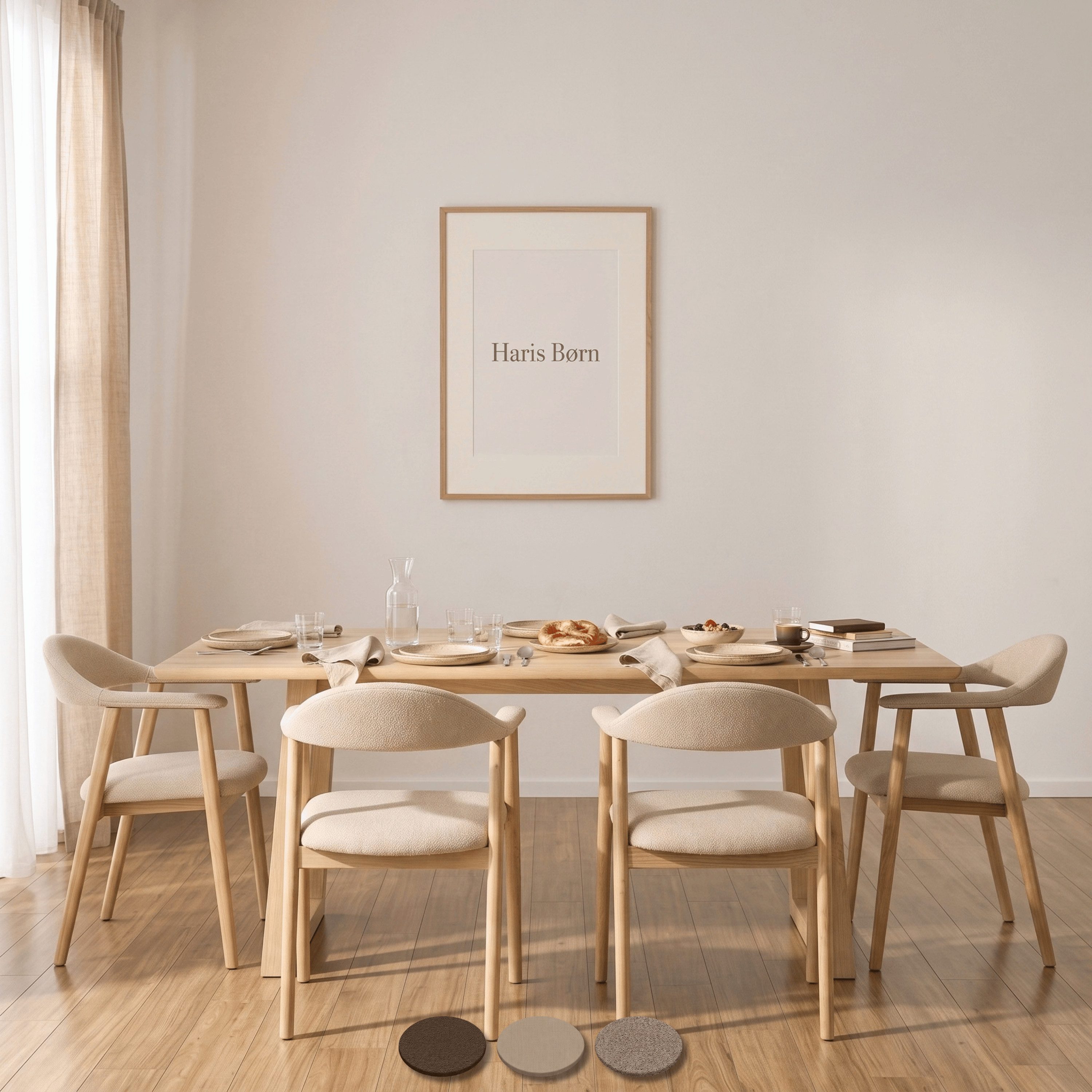 Haris Børn Esszimmerstuhl mit Armlehne (Massiv Eiche) - Polsterstühle für Esszimmer (Set, 4 St), Beige - Esszimmer Stühle & Esstisch Stühle - Moderner Polsterstuhl