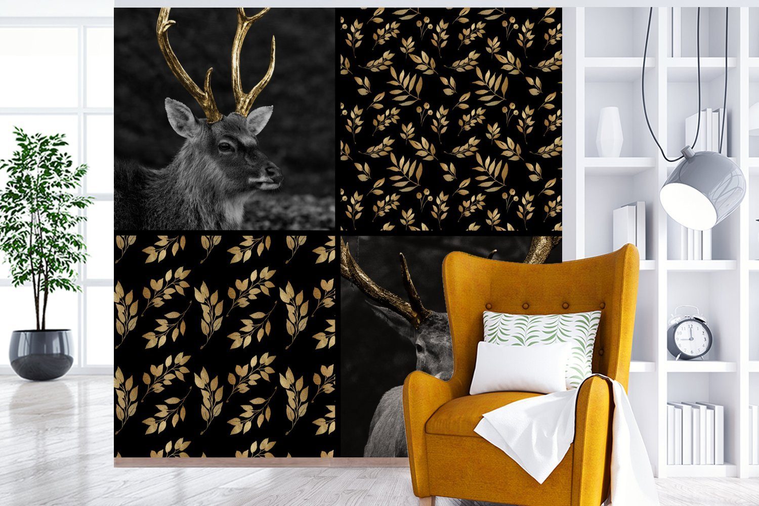 Gold, - St), Tapete Tiere (5 Fototapete - Matt, - Schlafzimmer, MuchoWow bedruckt, für Collage Wohnzimmer Wandtapete Vinyl oder Blätter