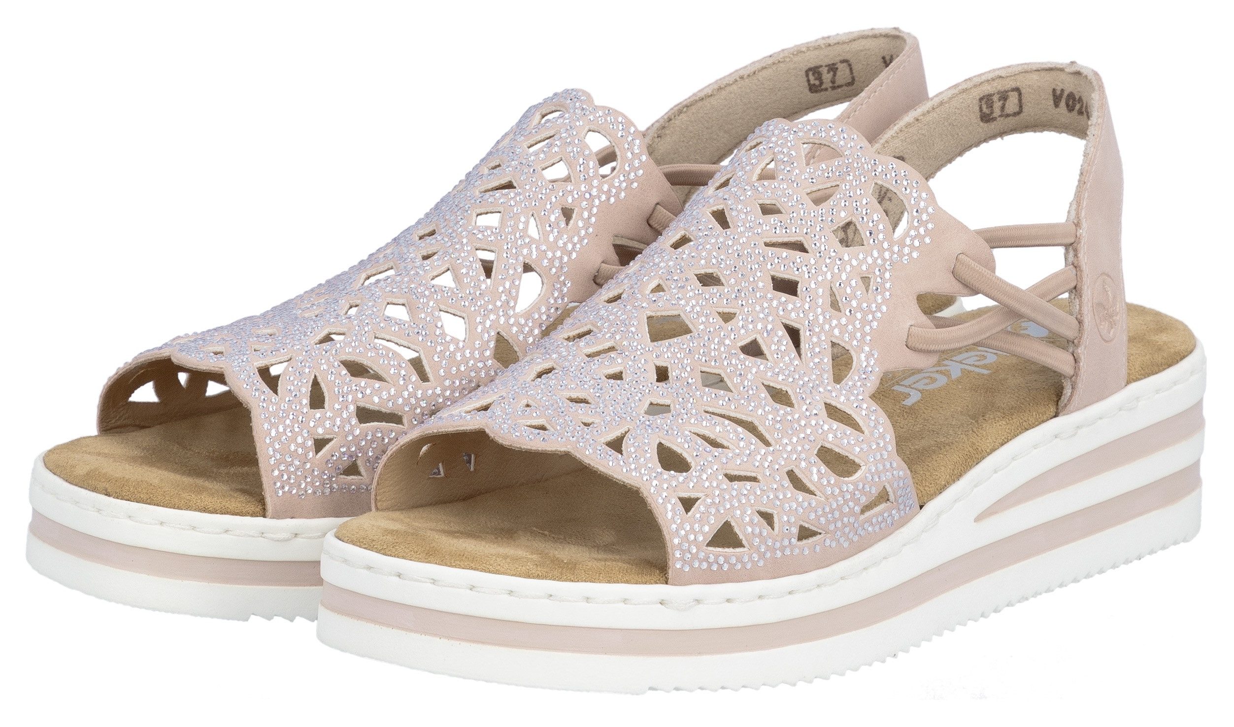 Rieker Keilsandalette Schlupfsandale, Sommerschuh, Urlaubsschuh mit Glitzersteine