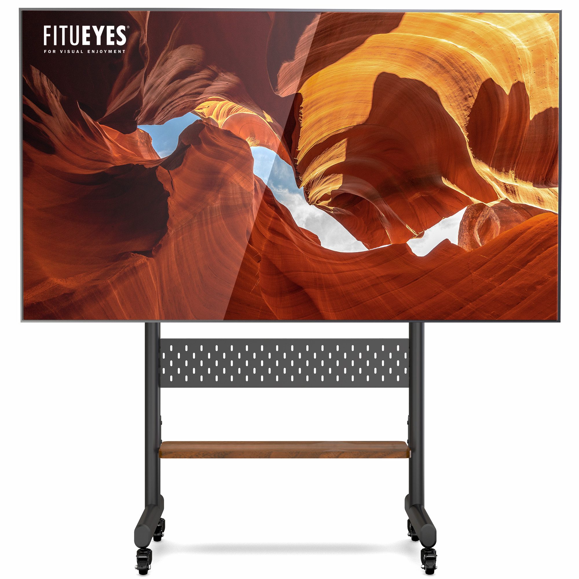 FITUEYES TV-Ständer TV-Rollwagen mit Rollen, Ablage, Lochwand, 40-85 Zoll, (bis 85,00 Zoll, höhenverstellbar)