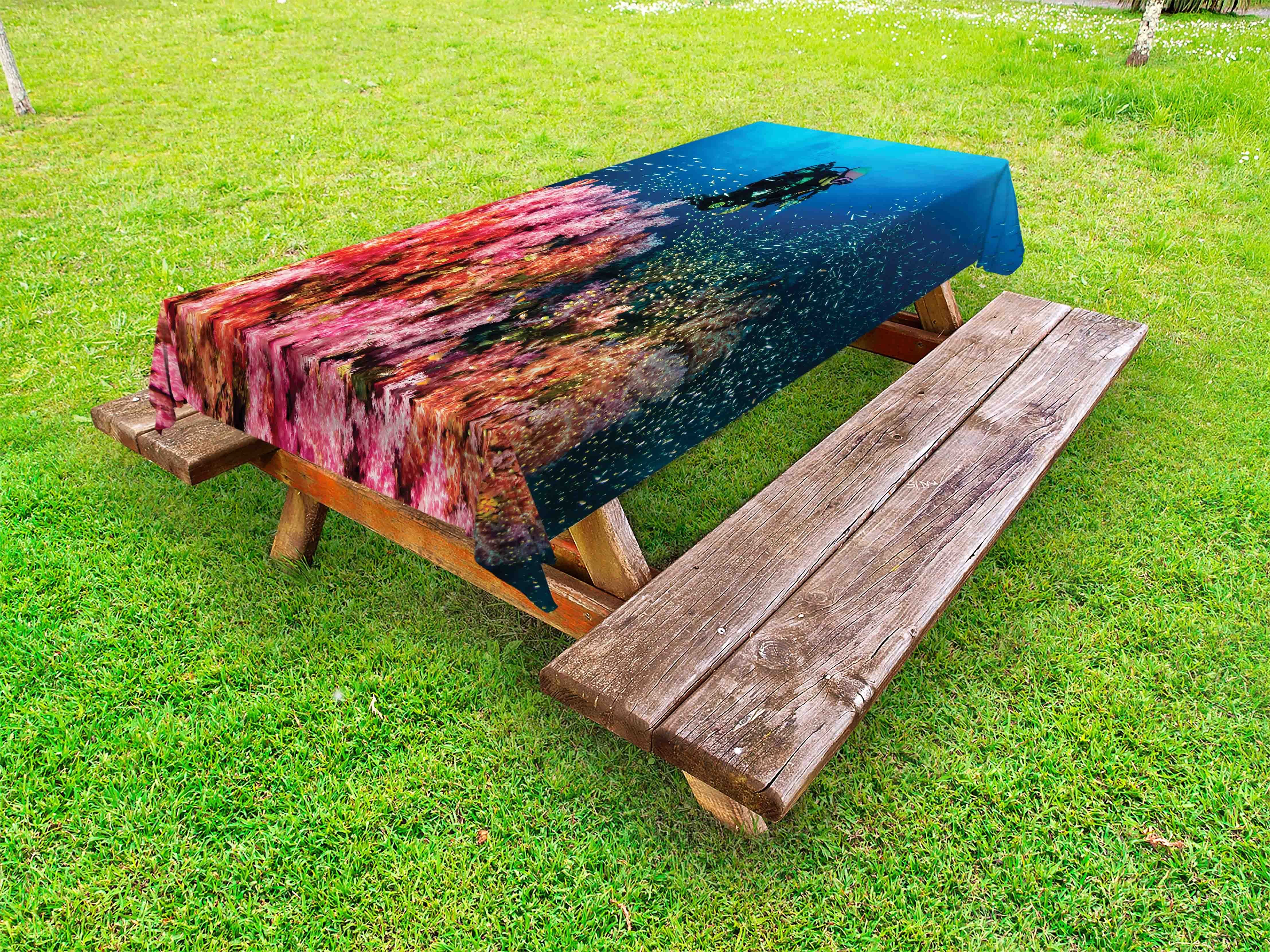 Abakuhaus Tischdecke dekorative waschbare Picknick-Tischdecke, Taucher Sea Creatures und Korallenriff | Tischdecken